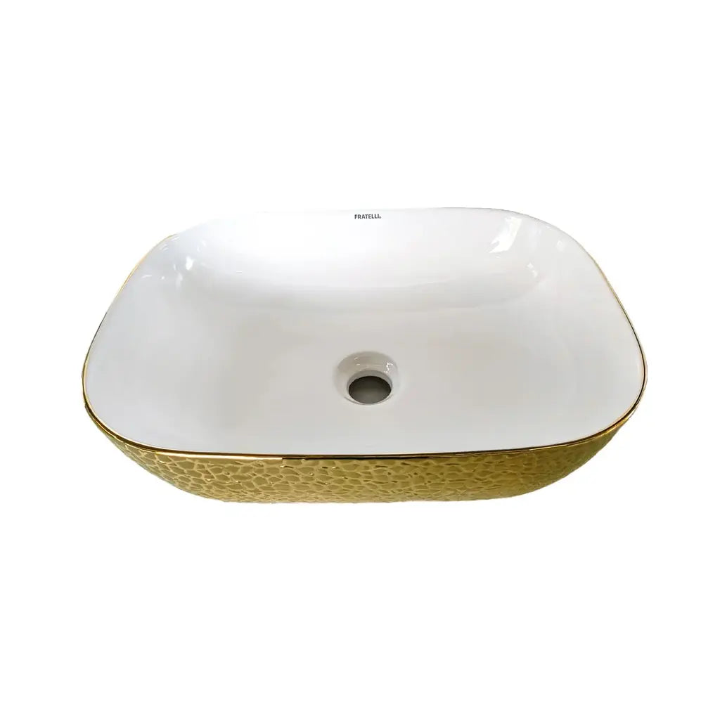 Ovalín de Loza (153) Mod.Rectangular Blanco C/Dorado Granito 45X33X13.5 - Fratelli