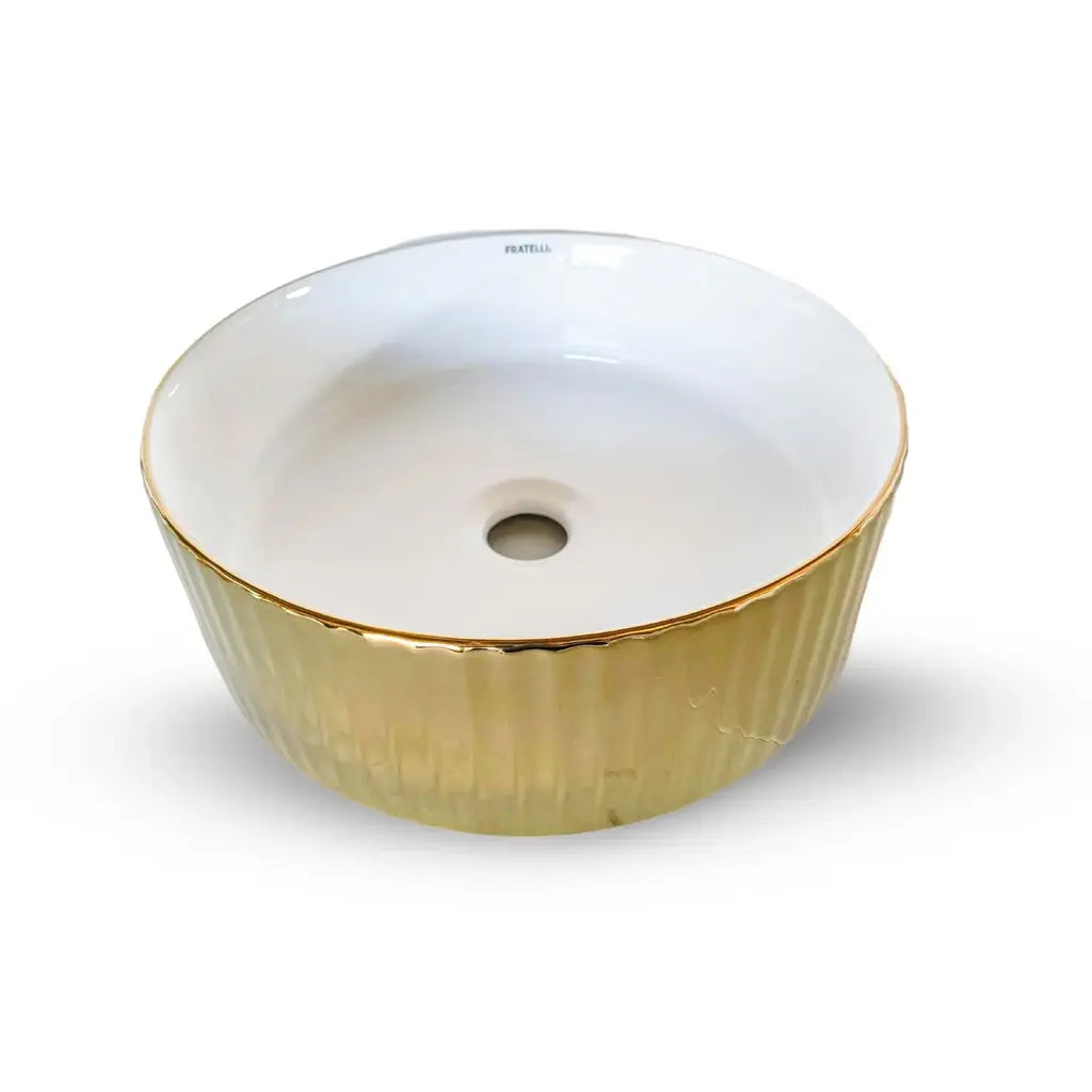 Ovalín de Loza (323-G) Mod. Circular Blanco C/Dorado 36X36X12 - Fratelli