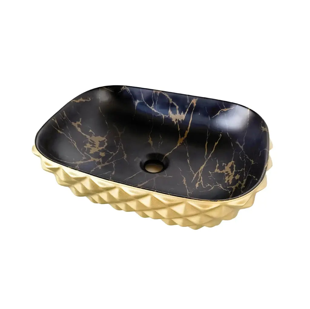 Ovalín de Loza (402-5) Mod. Rectangular Negro C/Dorado Diamante 48X35.5X13.5 - Fratelli
