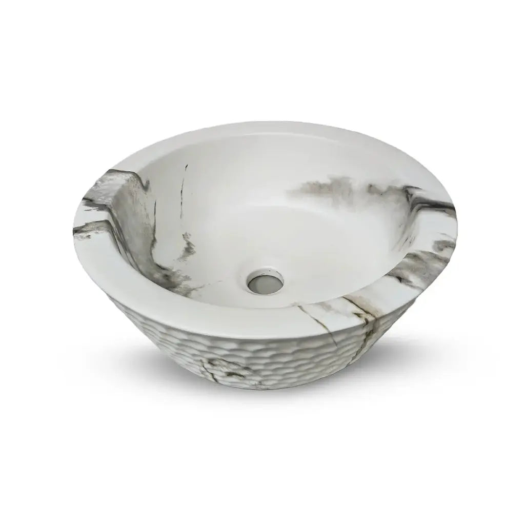 Ovalín de Loza (468) Mod. Circular Marmoleado Blanco C/Gris 40X33X14.5 - Fratelli