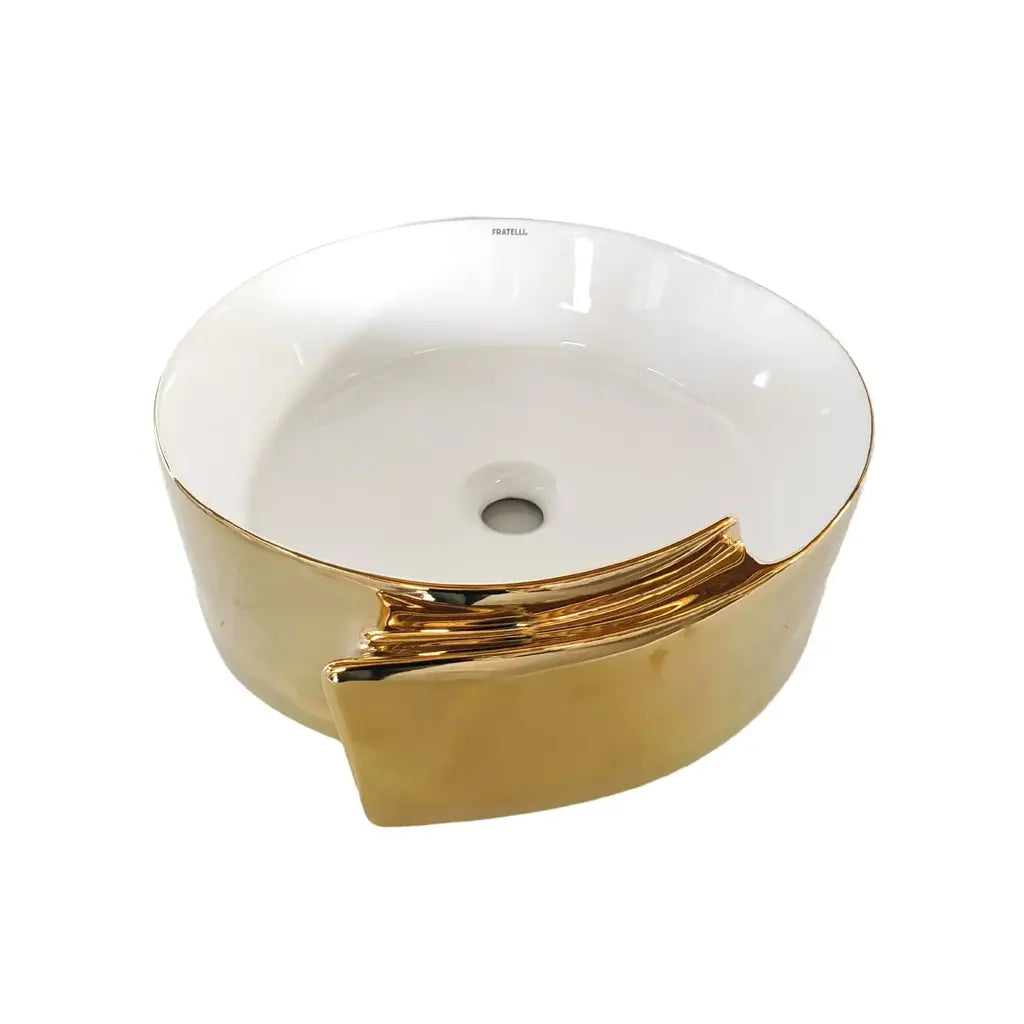 Ovalín de Loza (442 Wg) Mod. Circular Blanco C/Dorado Matte 43X43X16 - Fratelli