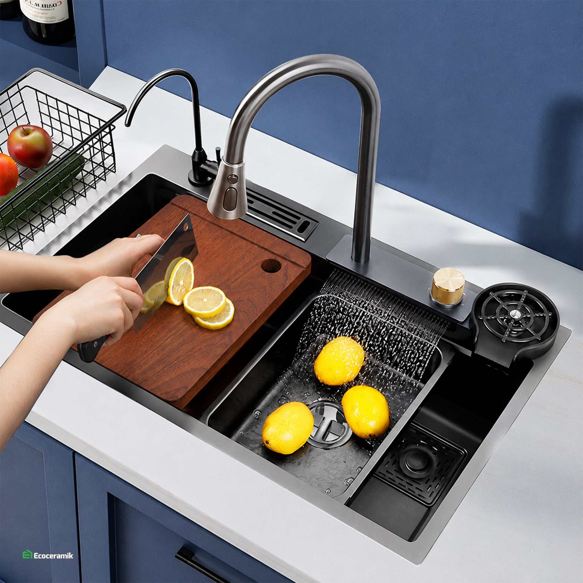 LAVADERO DE COCINA MULTIFUNCIONAL ACERO INOX BLACK KING 76X45 (PORTACUCHILLOS)