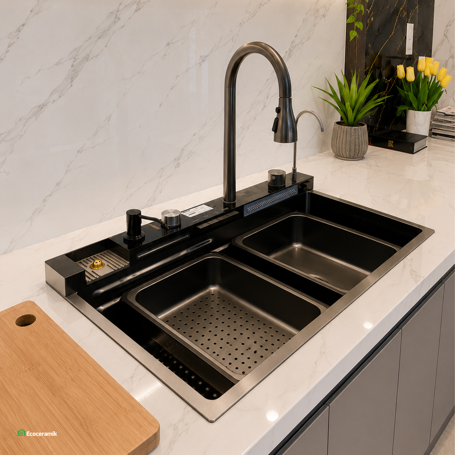 Lavadero de cocina Multifuncional 5 teclas acero inoxidable SUS 304 panel led Kitchen - Premium