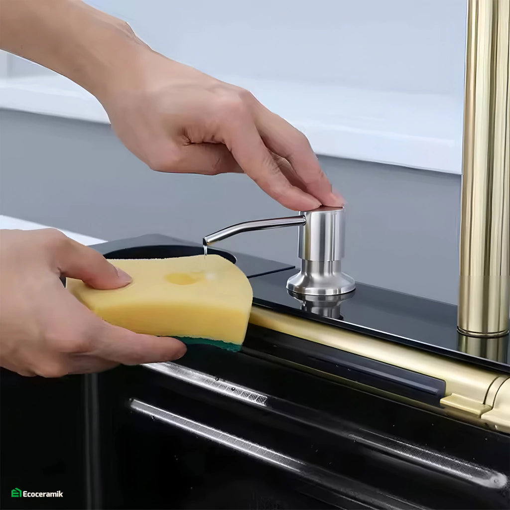LAVADERO DE COCINA MULTIFUNCIONAL 7 TECLAS BLACK GOLD PANEL LED DE ACERO INOXIDABLE NANO 304
