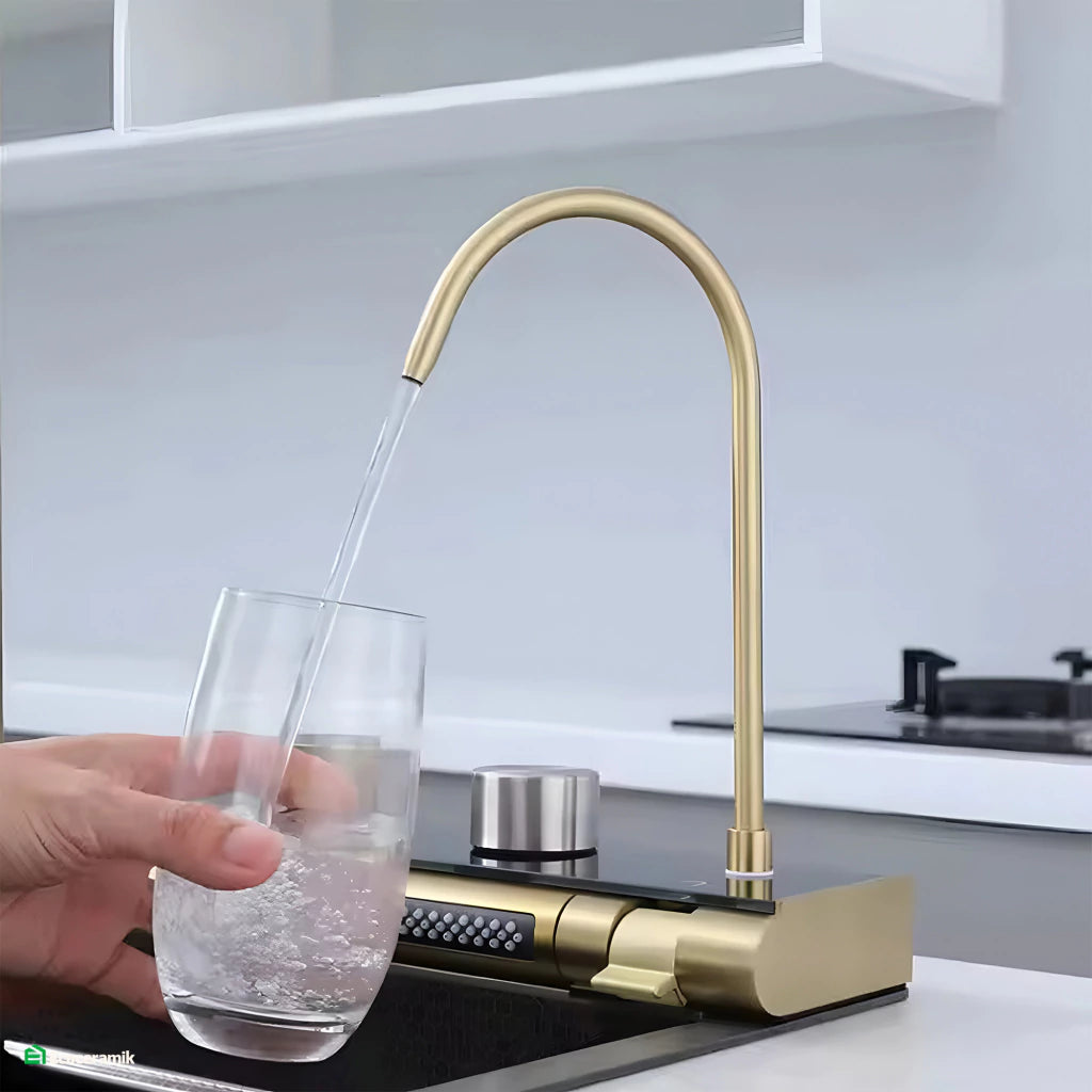 LAVADERO DE COCINA MULTIFUNCIONAL 7 TECLAS BLACK GOLD PANEL LED DE ACERO INOXIDABLE NANO 304