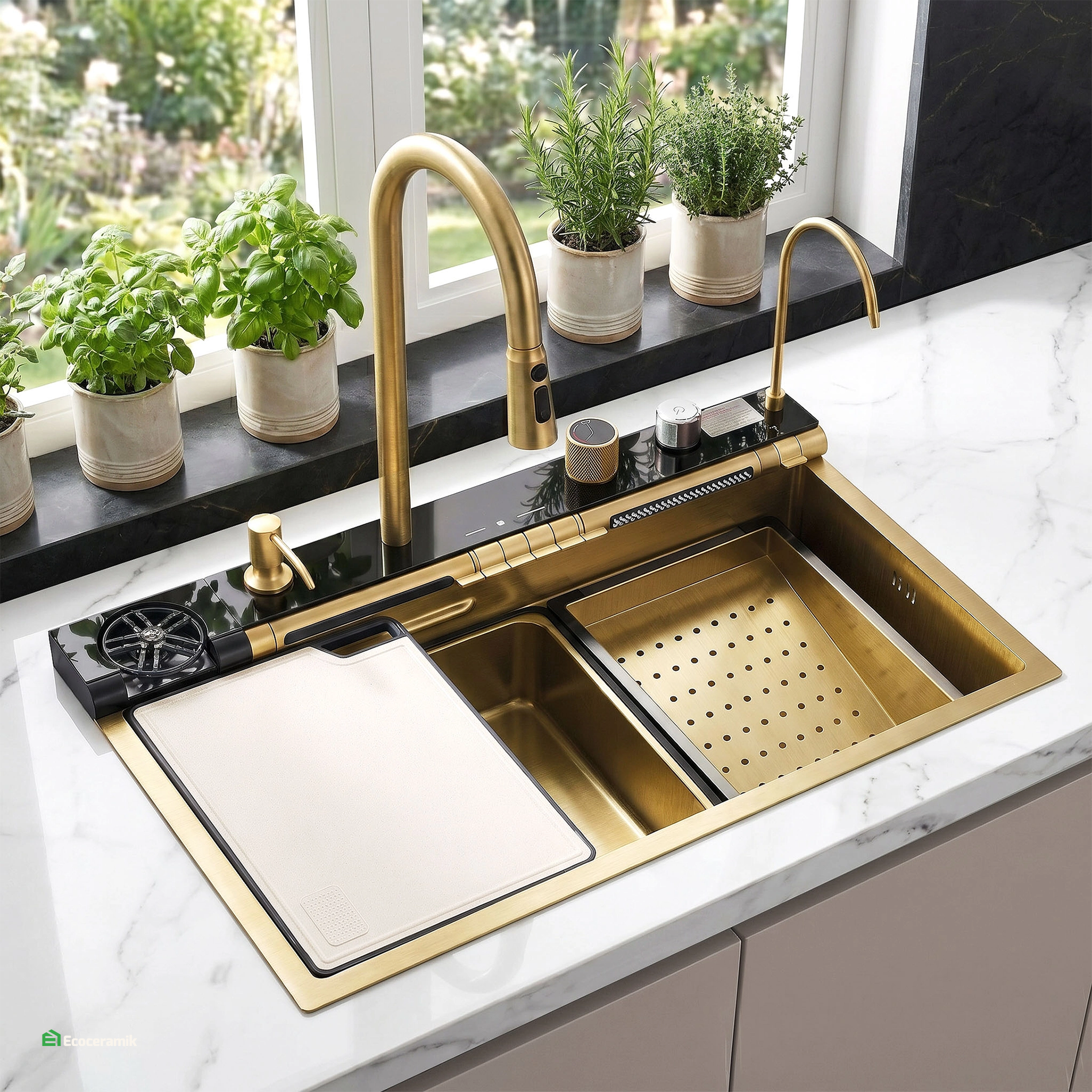 Lavadero de cocina Multifuncional 7 teclas MAX ACERO SUS 304 c/Dorado - Premium