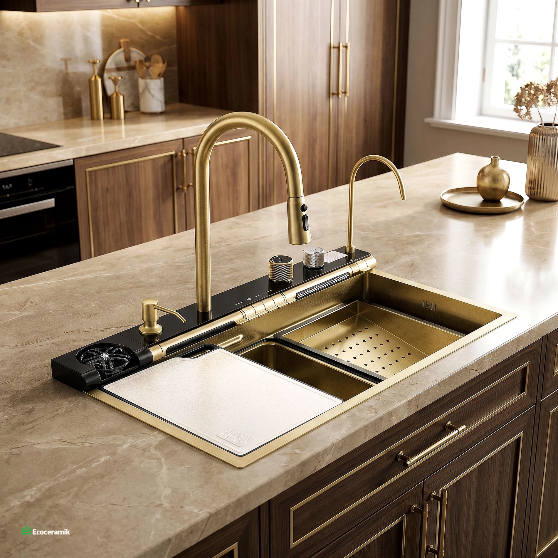 Lavadero de cocina Multifuncional 7 teclas MAX ACERO SUS 304 c/Dorado - Premium