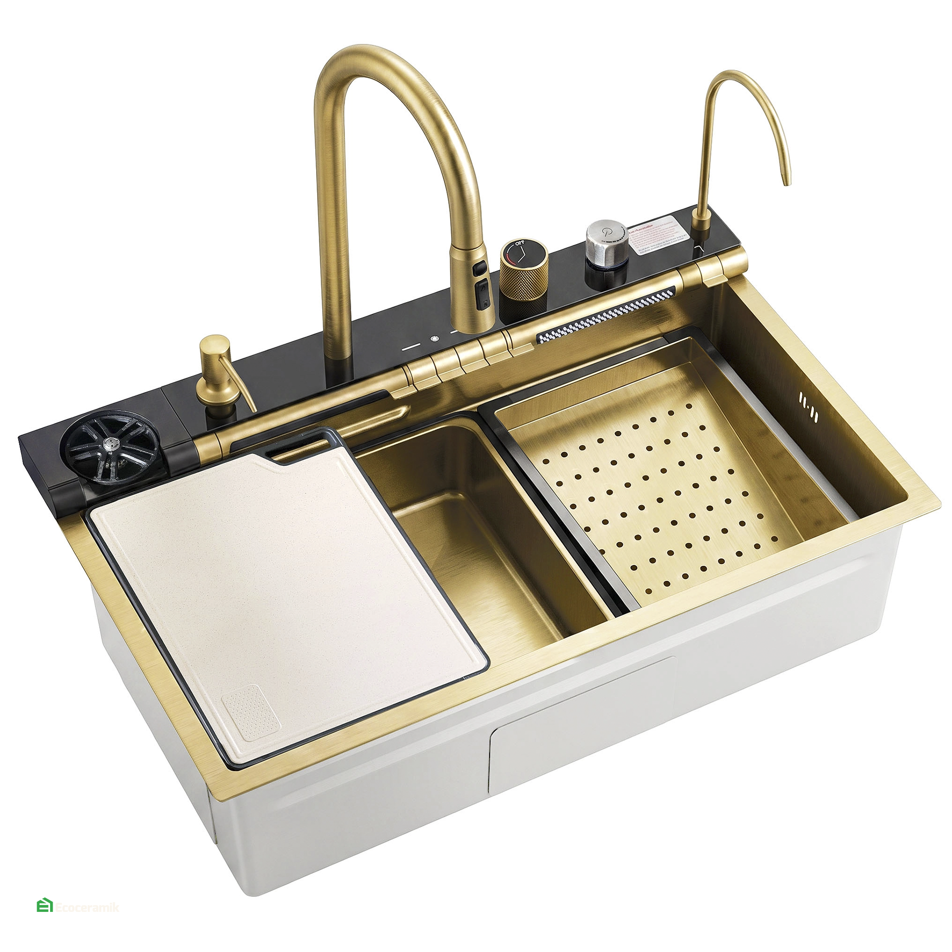 Lavadero de cocina Multifuncional 7 teclas MAX ACERO SUS 304 c/Dorado - Premium