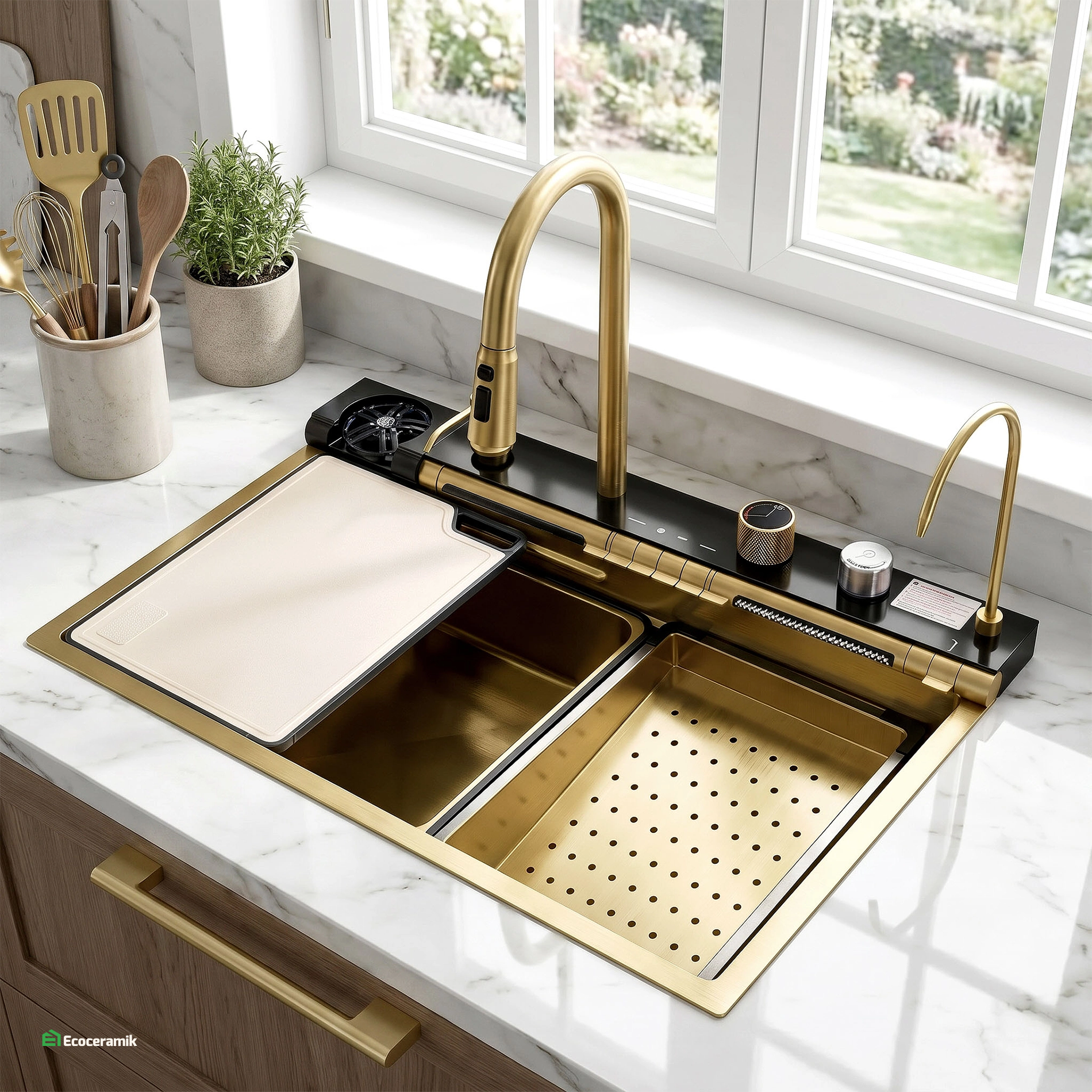 Lavadero de cocina Multifuncional 7 teclas MAX ACERO SUS 304 c/Dorado - Premium