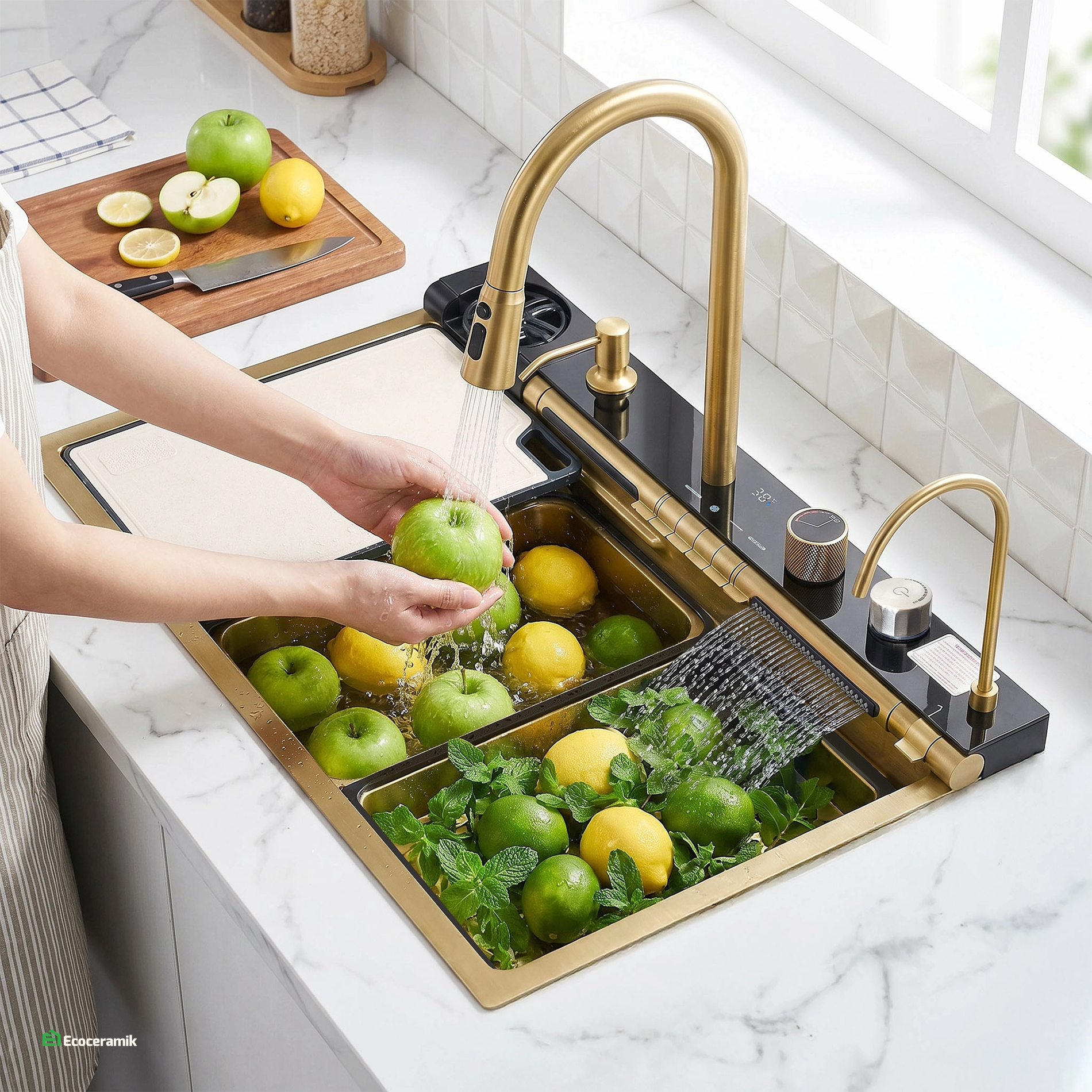 Lavadero de cocina Multifuncional 7 teclas MAX ACERO SUS 304 c/Dorado - Premium