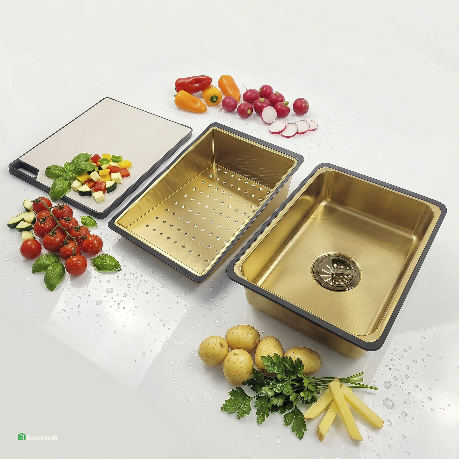 Lavadero de cocina Multifuncional 7 teclas MAX ACERO SUS 304 c/Dorado - Premium