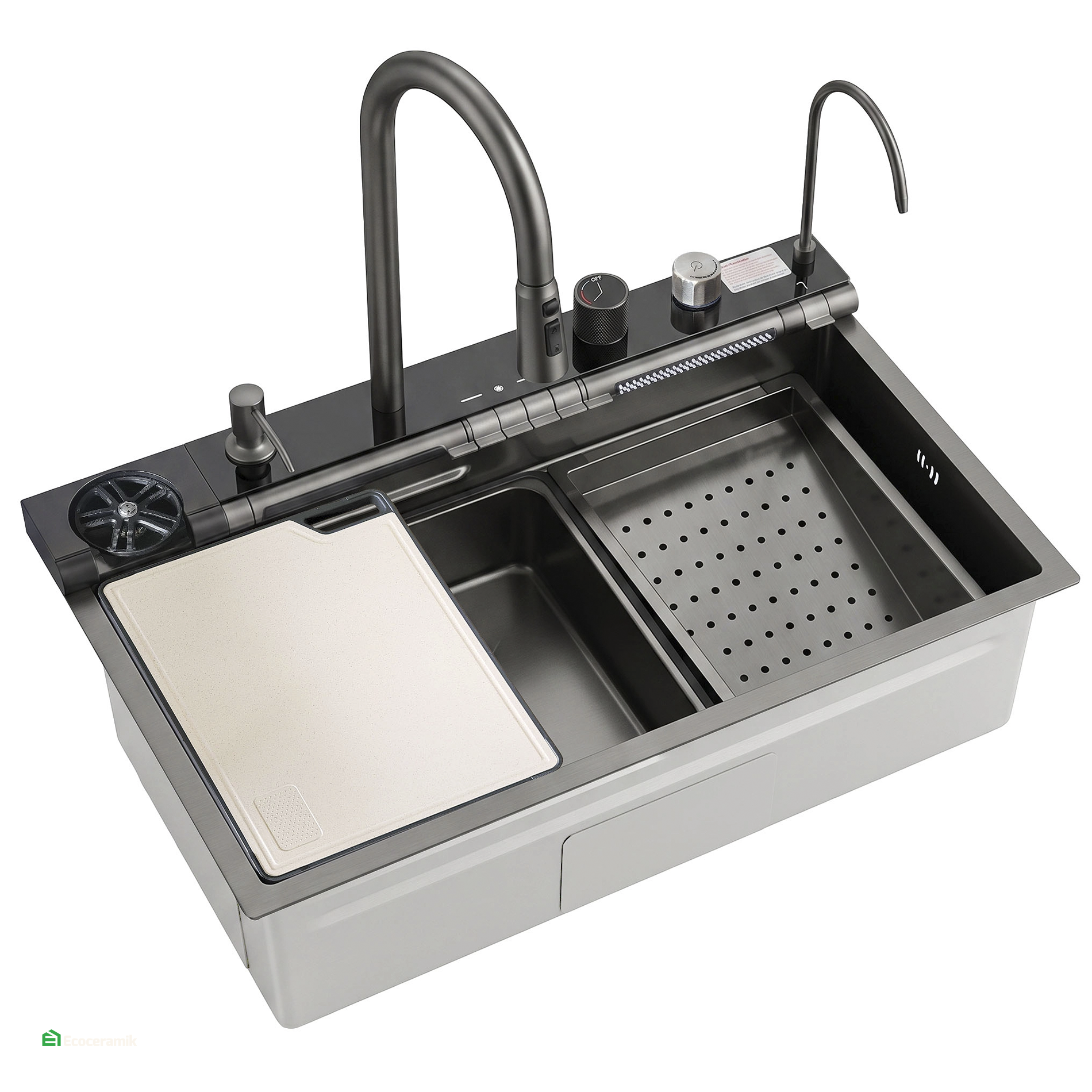 Lavadero de cocina Multifuncional 7 teclas MAX ACERO SUS 304 c/Negro - Premium