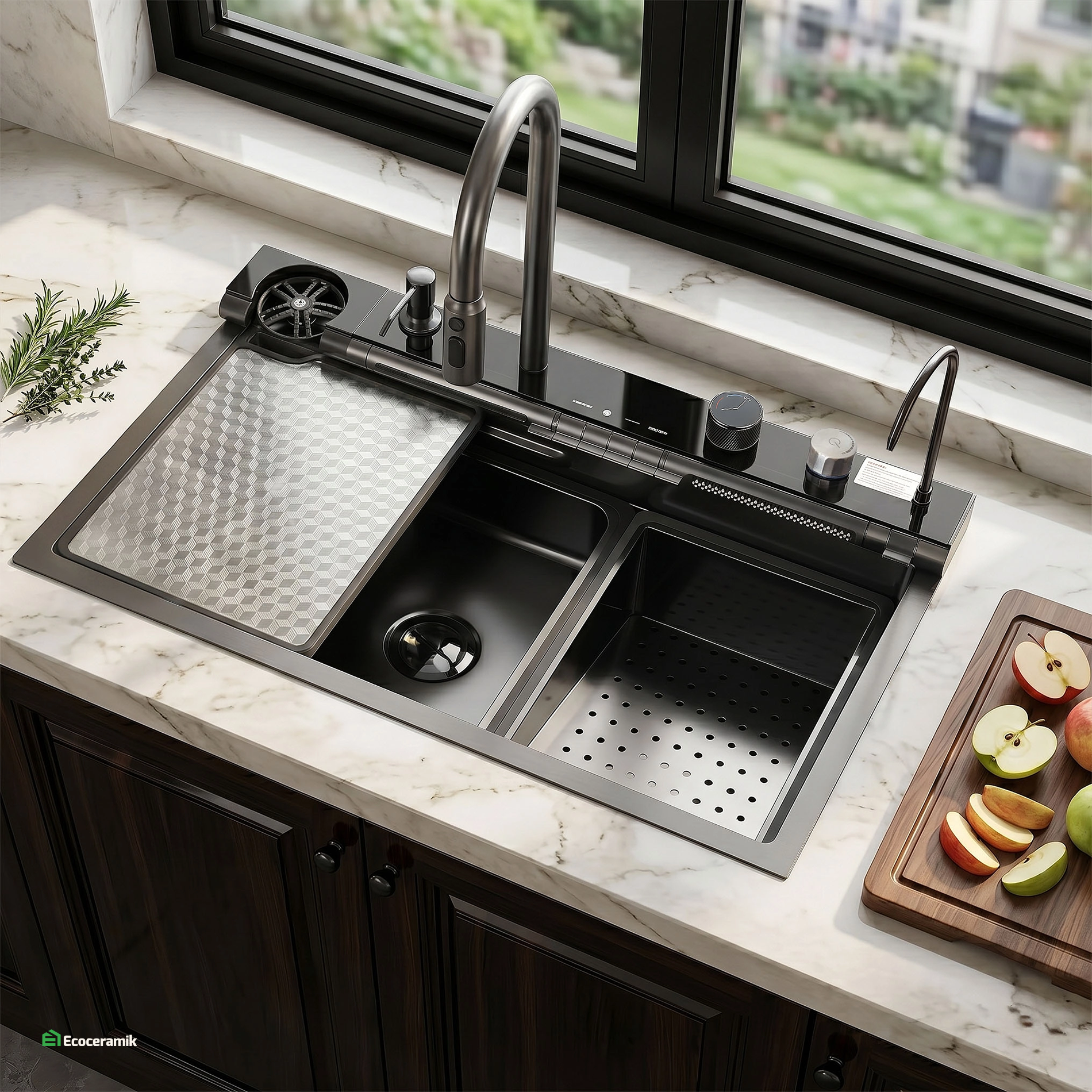 Lavadero de cocina Multifuncional 7 teclas MAX ACERO SUS 304 c/Negro - Premium