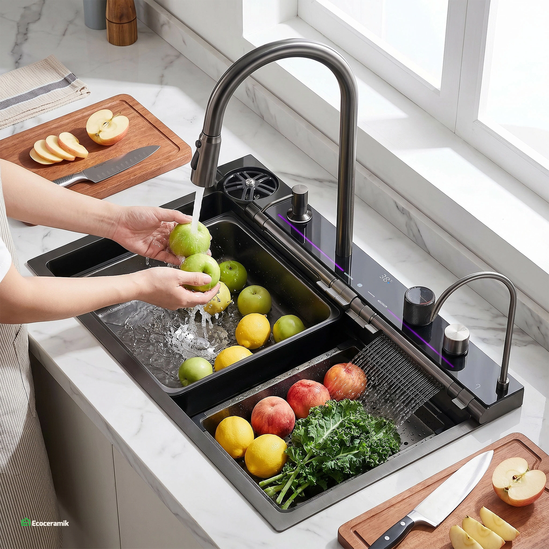 Lavadero de cocina Multifuncional 7 teclas MAX ACERO SUS 304 c/Negro - Premium