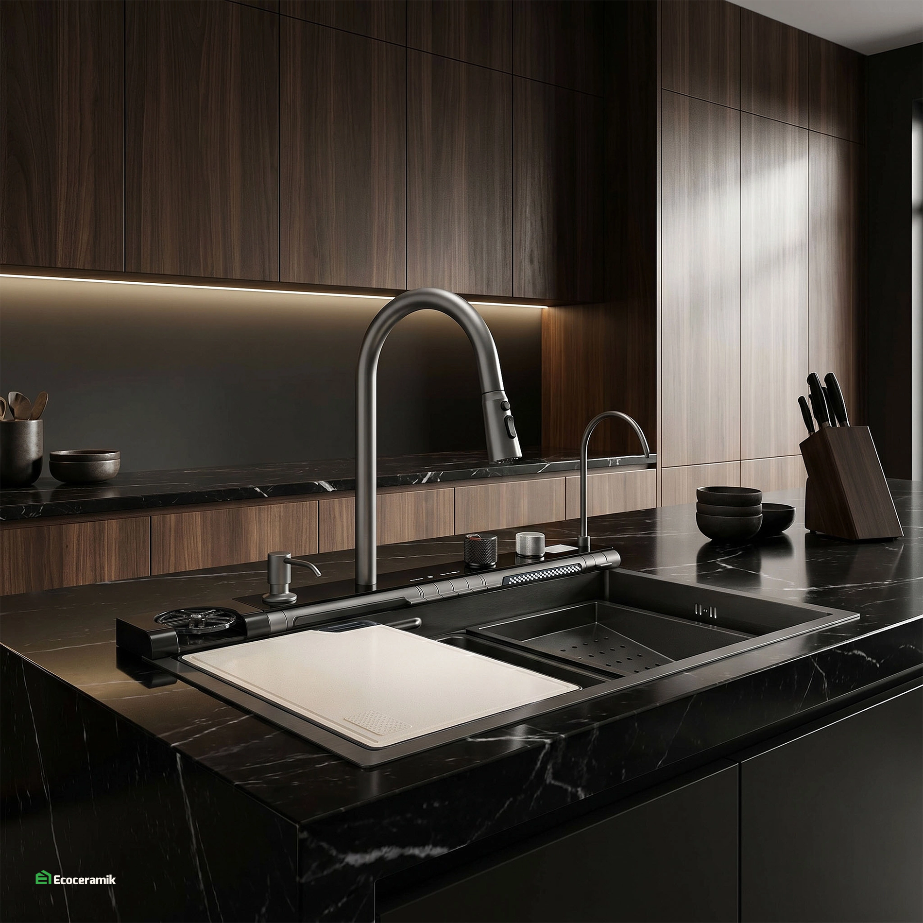 Lavadero de cocina Multifuncional 7 teclas MAX ACERO SUS 304 c/Negro - Premium