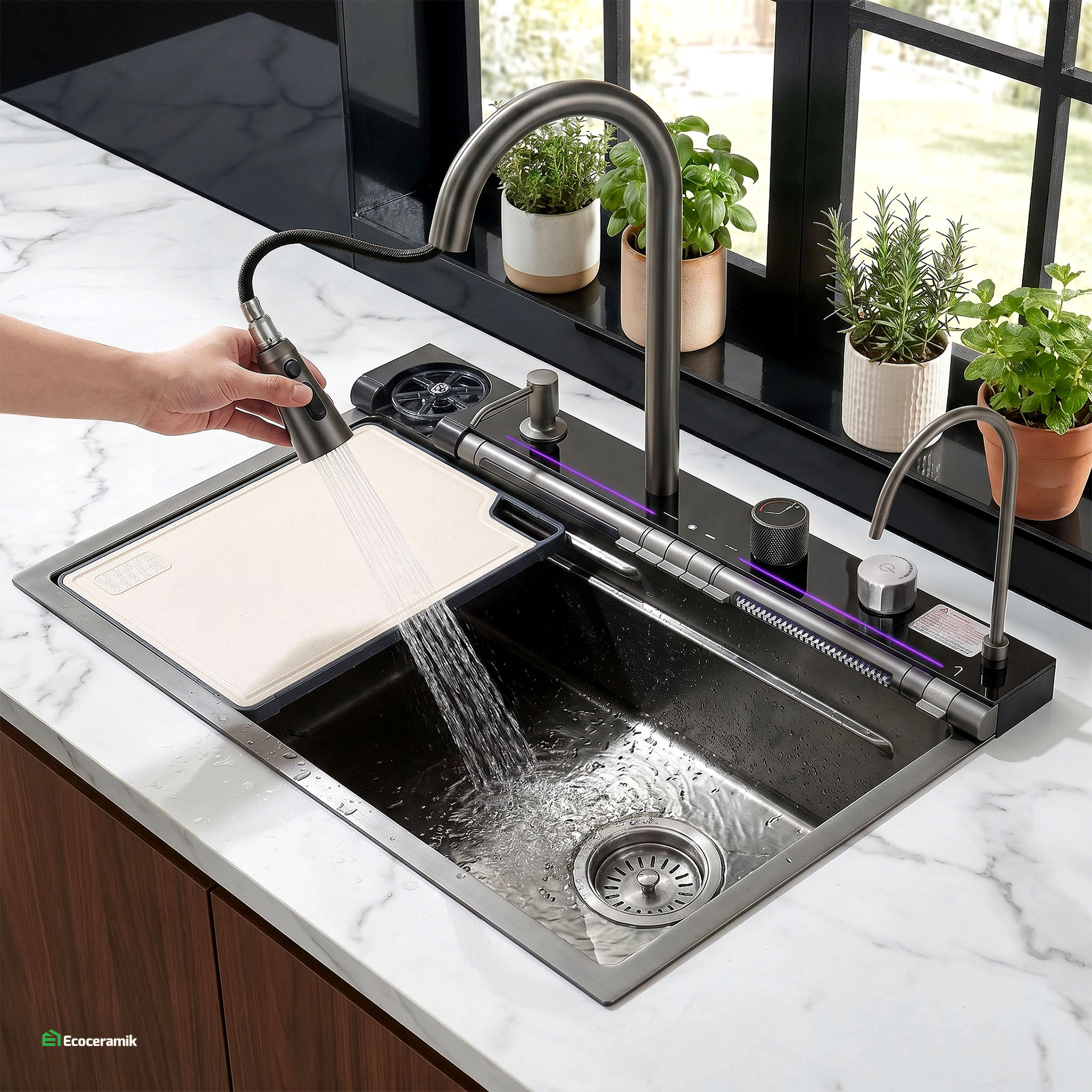 Lavadero de cocina Multifuncional 7 teclas MAX ACERO SUS 304 c/Negro - Premium
