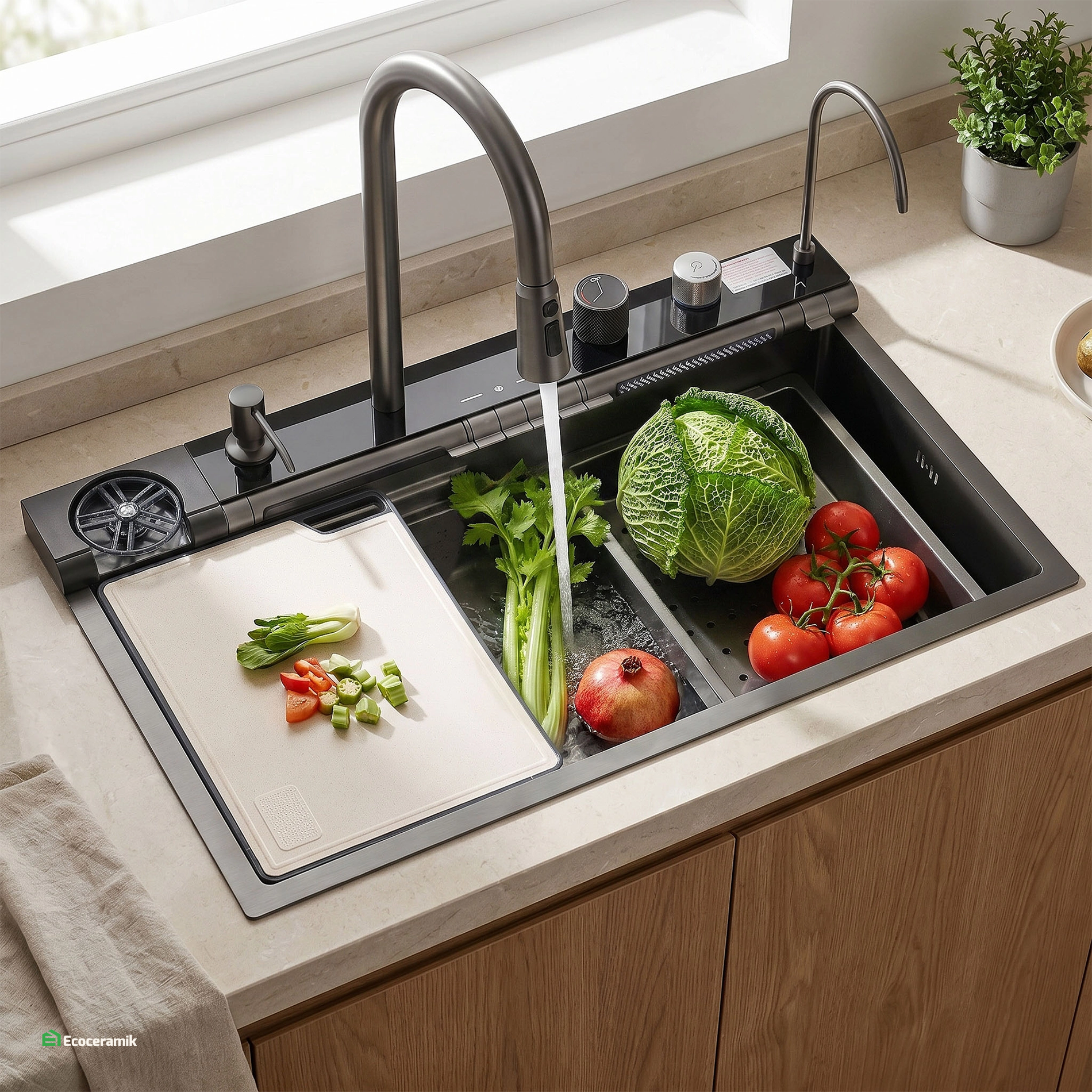 Lavadero de cocina Multifuncional 7 teclas MAX ACERO SUS 304 c/Negro - Premium