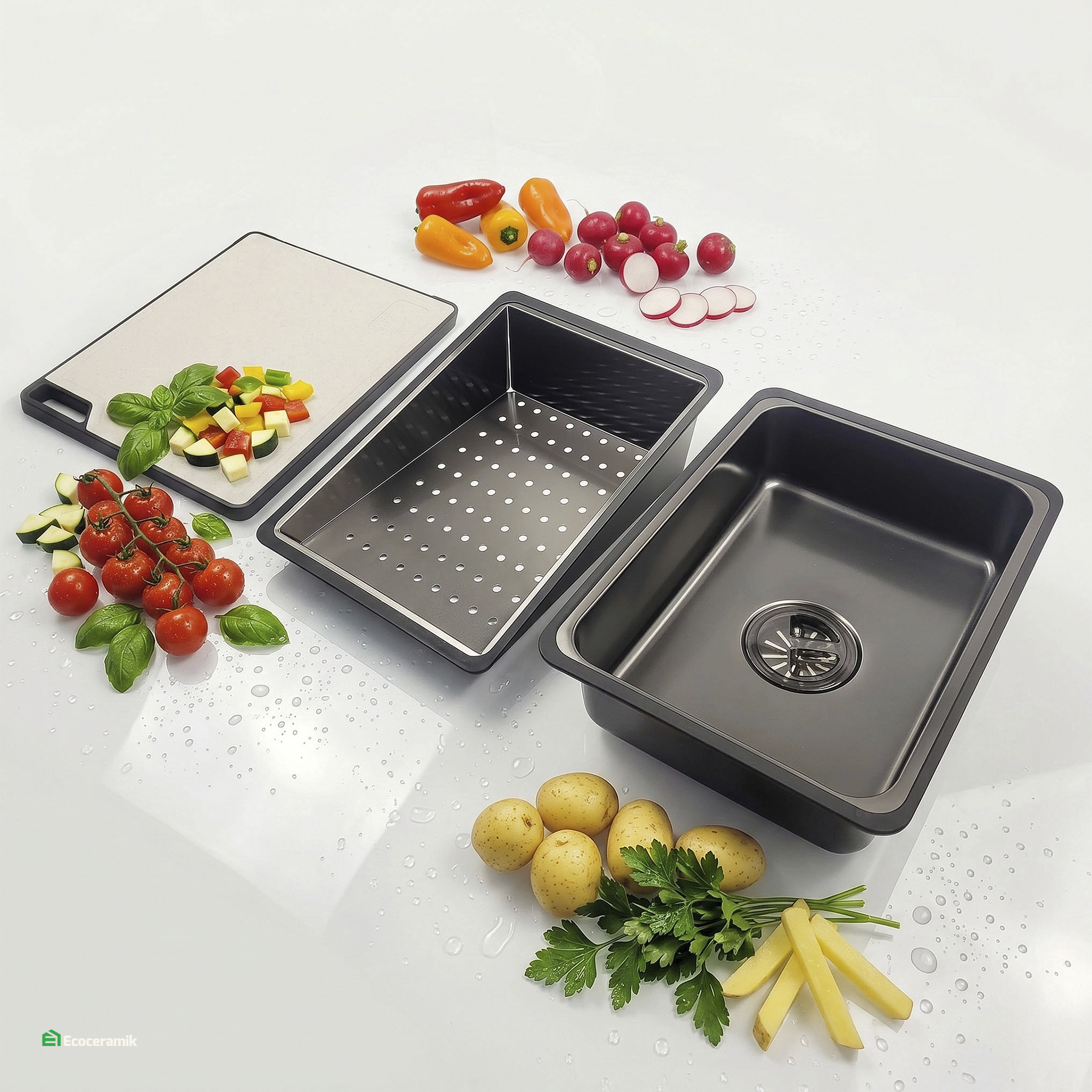 Lavadero de cocina Multifuncional 7 teclas MAX ACERO SUS 304 c/Negro - Premium