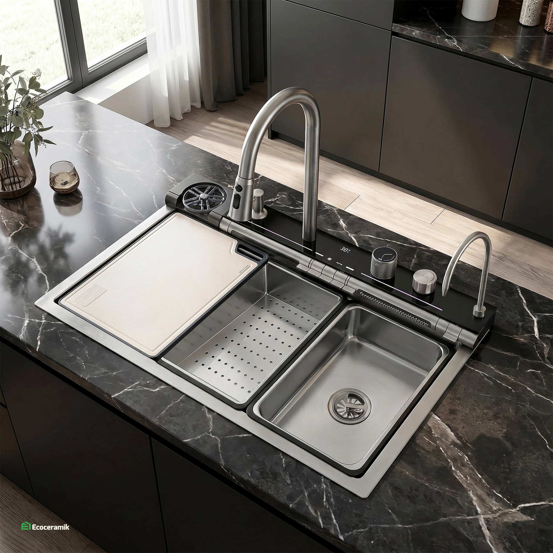 Lavadero de cocina Multifuncional 7 teclas MAX ACERO SUS 304 c/Plateado - Premium