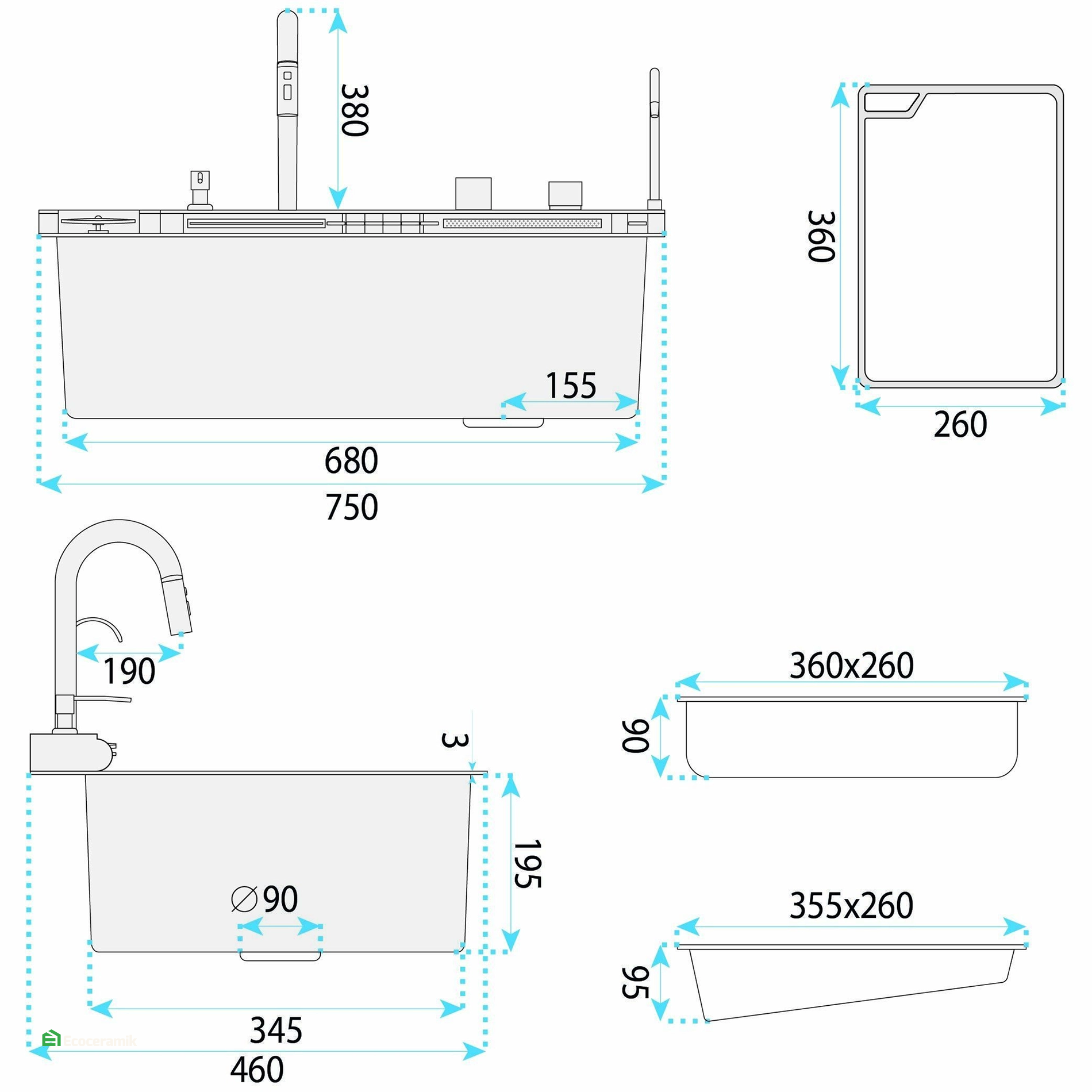 Lavadero de cocina Multifuncional 7 teclas MAX ACERO SUS 304 c/Plateado - Premium