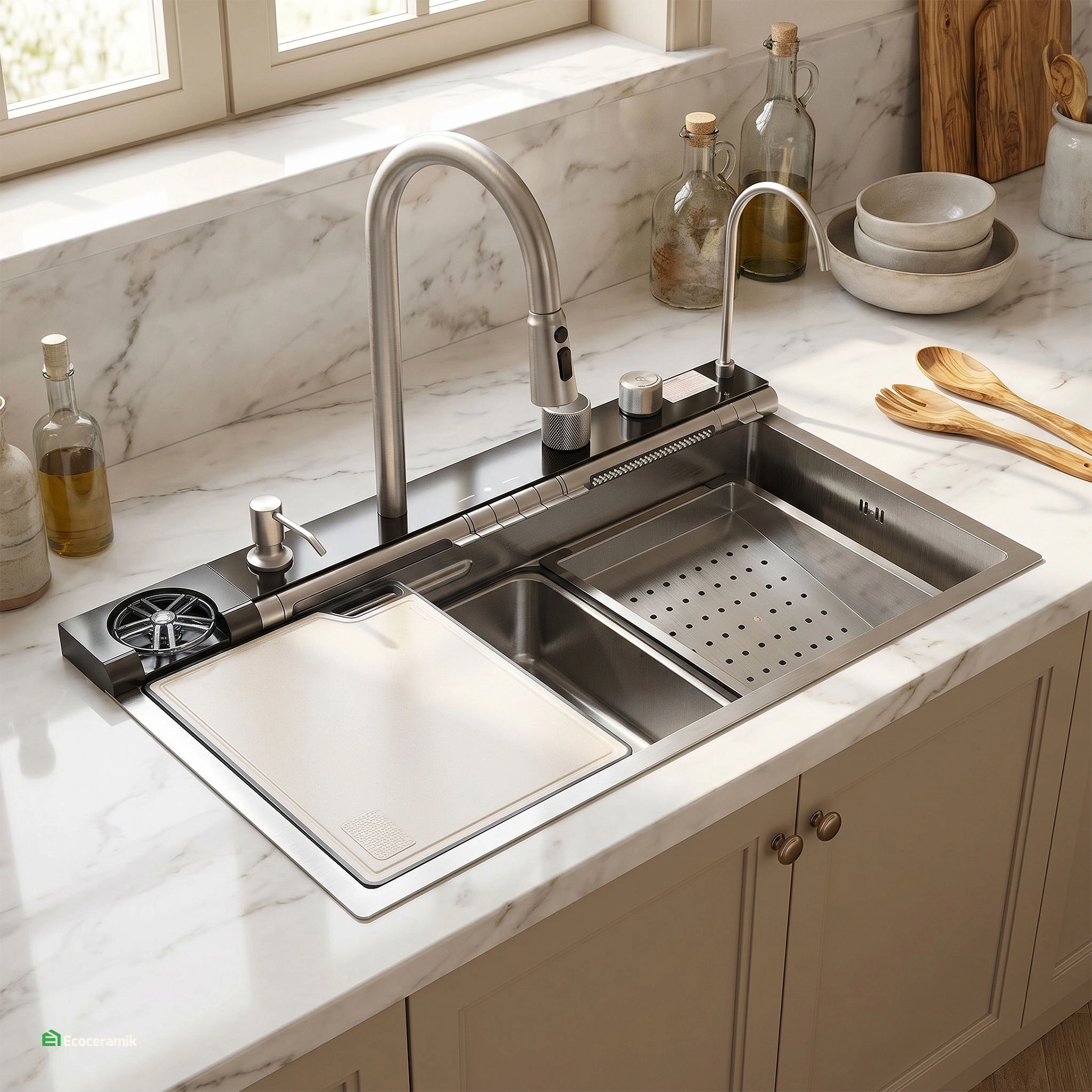 Lavadero de cocina Multifuncional 7 teclas MAX ACERO SUS 304 c/Plateado - Premium