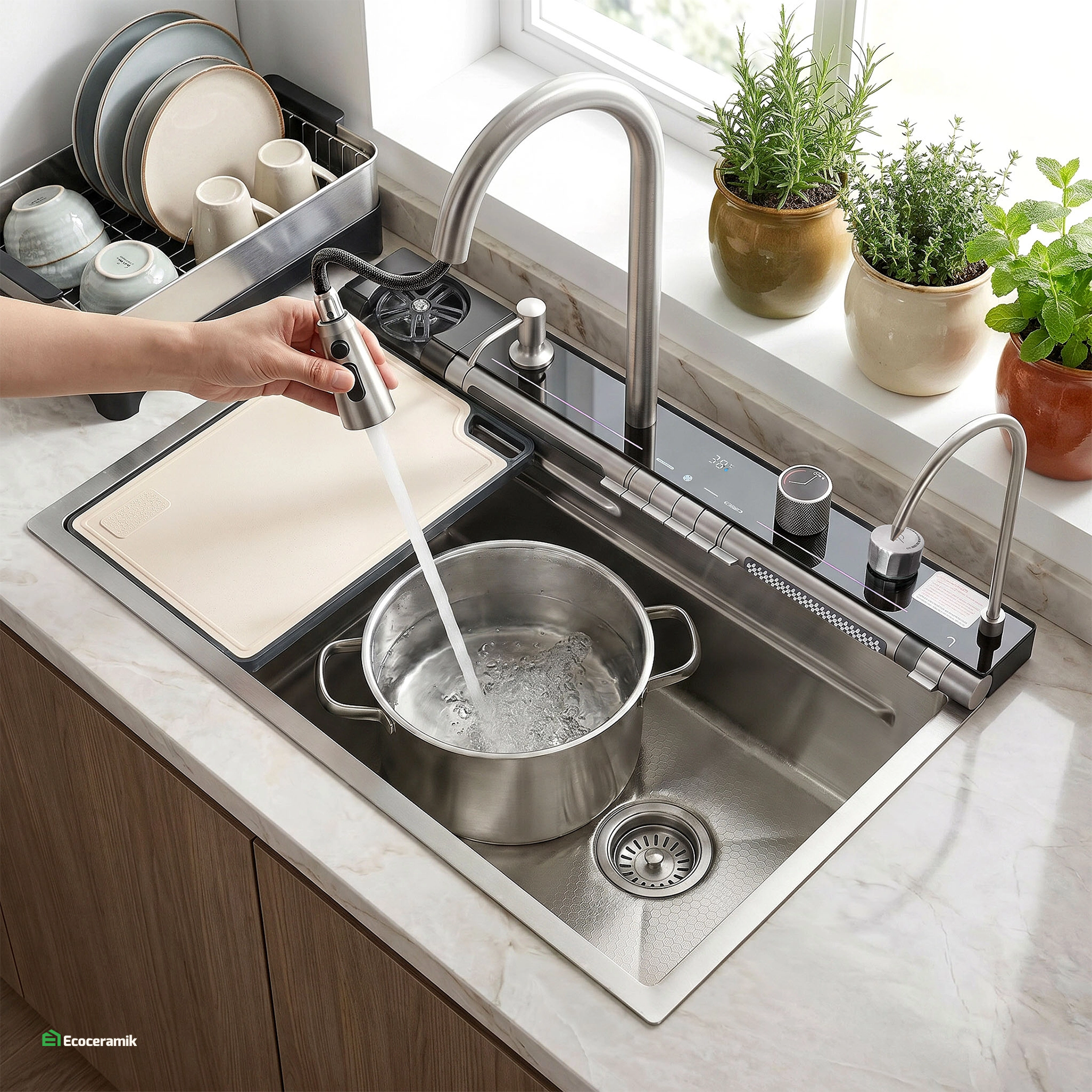 Lavadero de cocina Multifuncional 7 teclas MAX ACERO SUS 304 c/Plateado - Premium