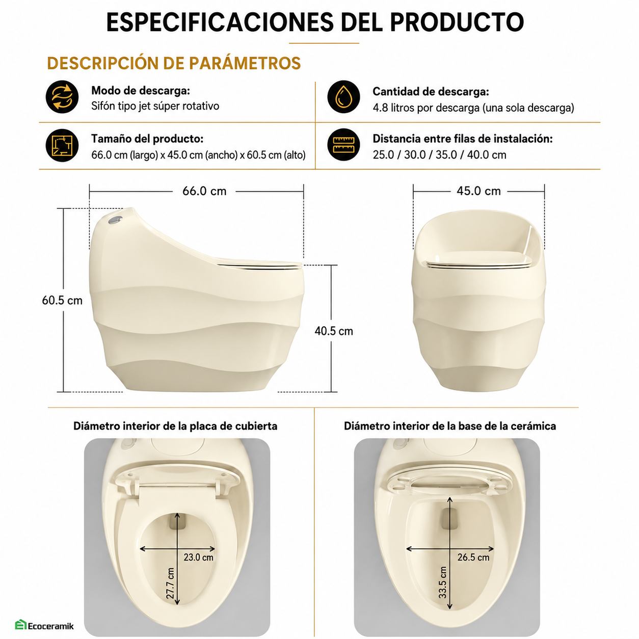 Inodoro One Piece Praga Bone – Modelo Huevo Ondas - Premium