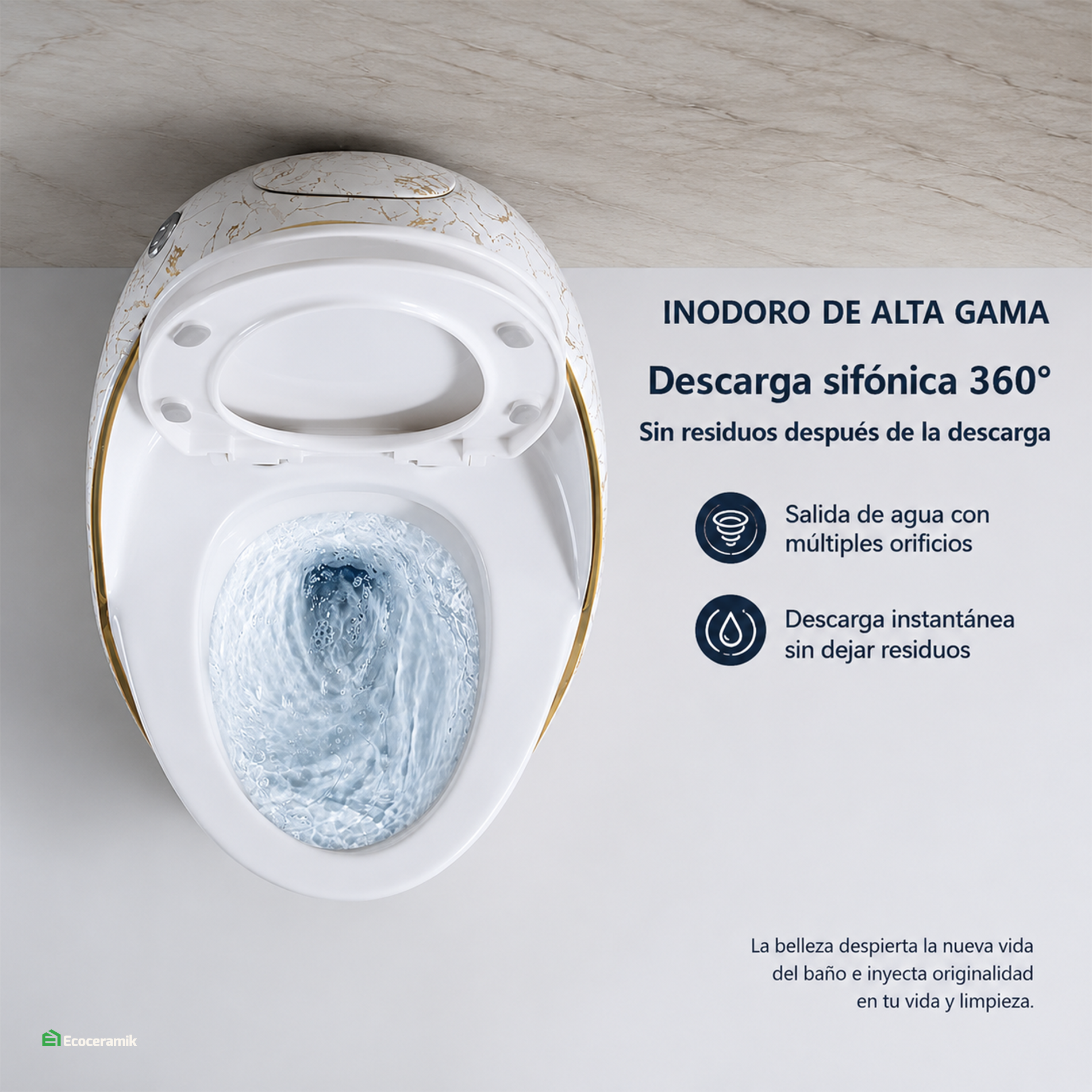 Inodoro One Piece Páris Blanco Gold – Modelo Huevo Siamés - Premium