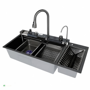 LAVADERO DE COCINA MULTIFUNCIONAL 5 TECLAS PORTAPLATOS BLACK SUS 304 / 95X46 BASIC