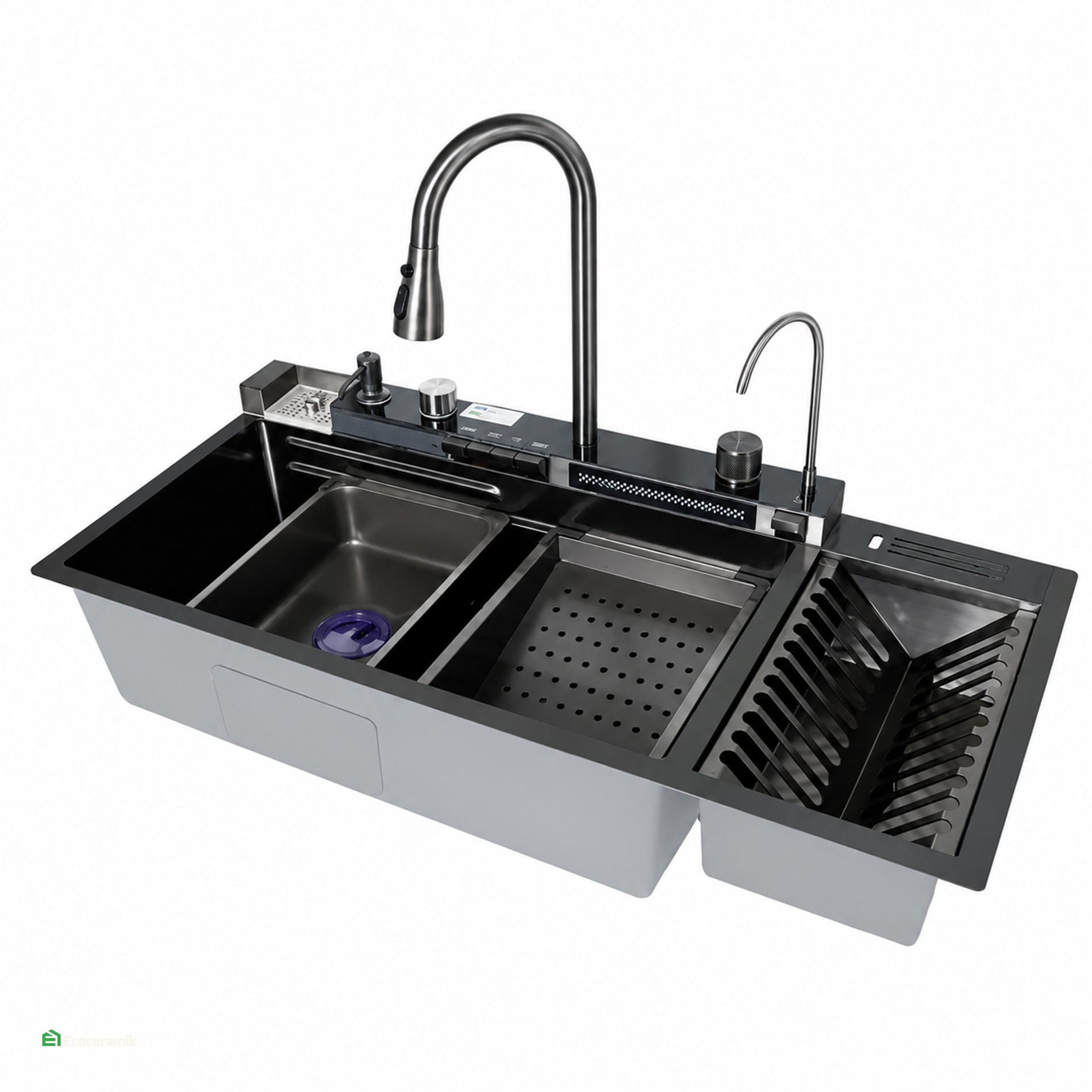 LAVADERO DE COCINA MULTIFUNCIONAL 5 TECLAS PORTAPLATOS BLACK SUS 304 / 95X46 BASIC