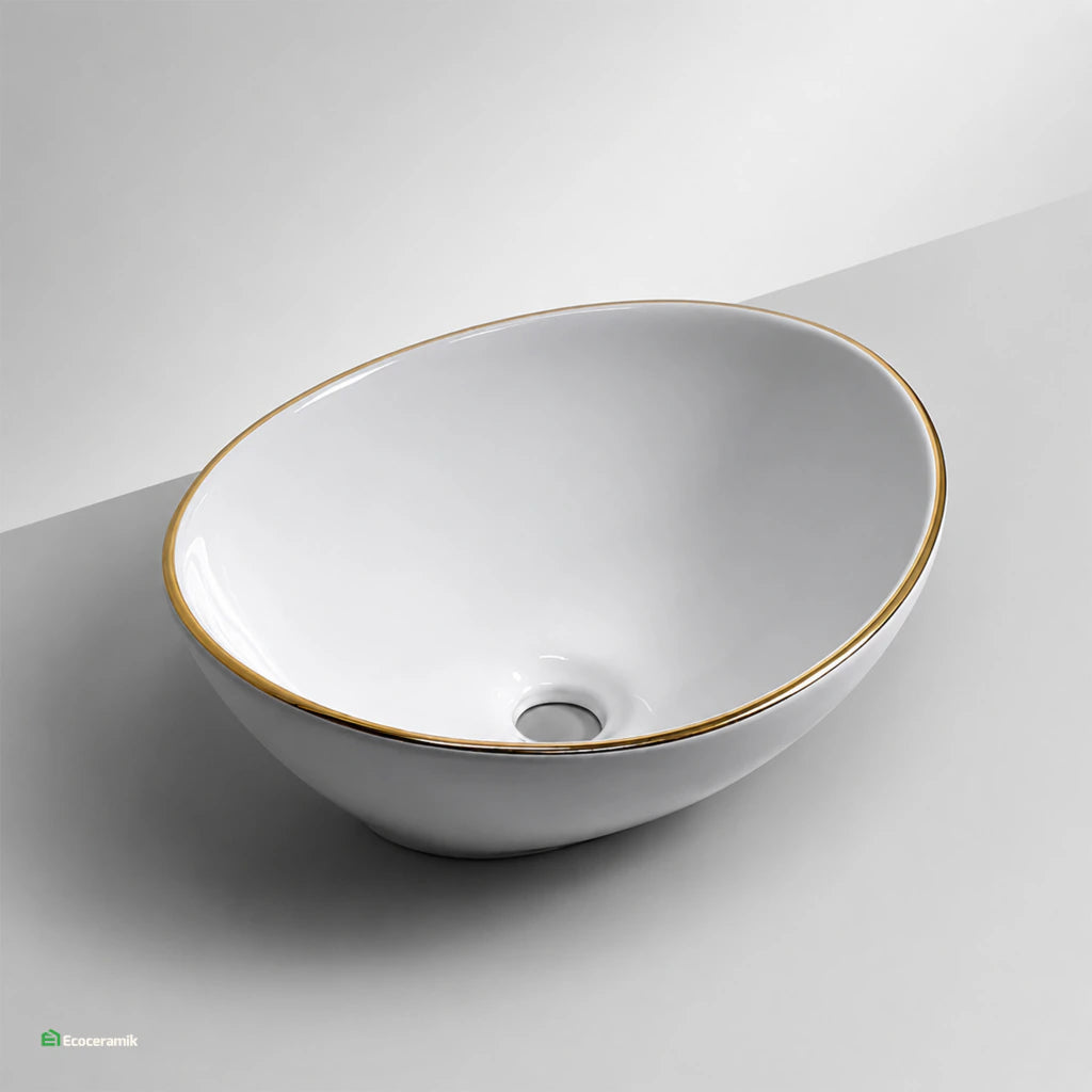 Ovalín de loza vitrificada ovalado (MOD VARCO) Blanco c/ dorado 41X34X14.5 - Frencia