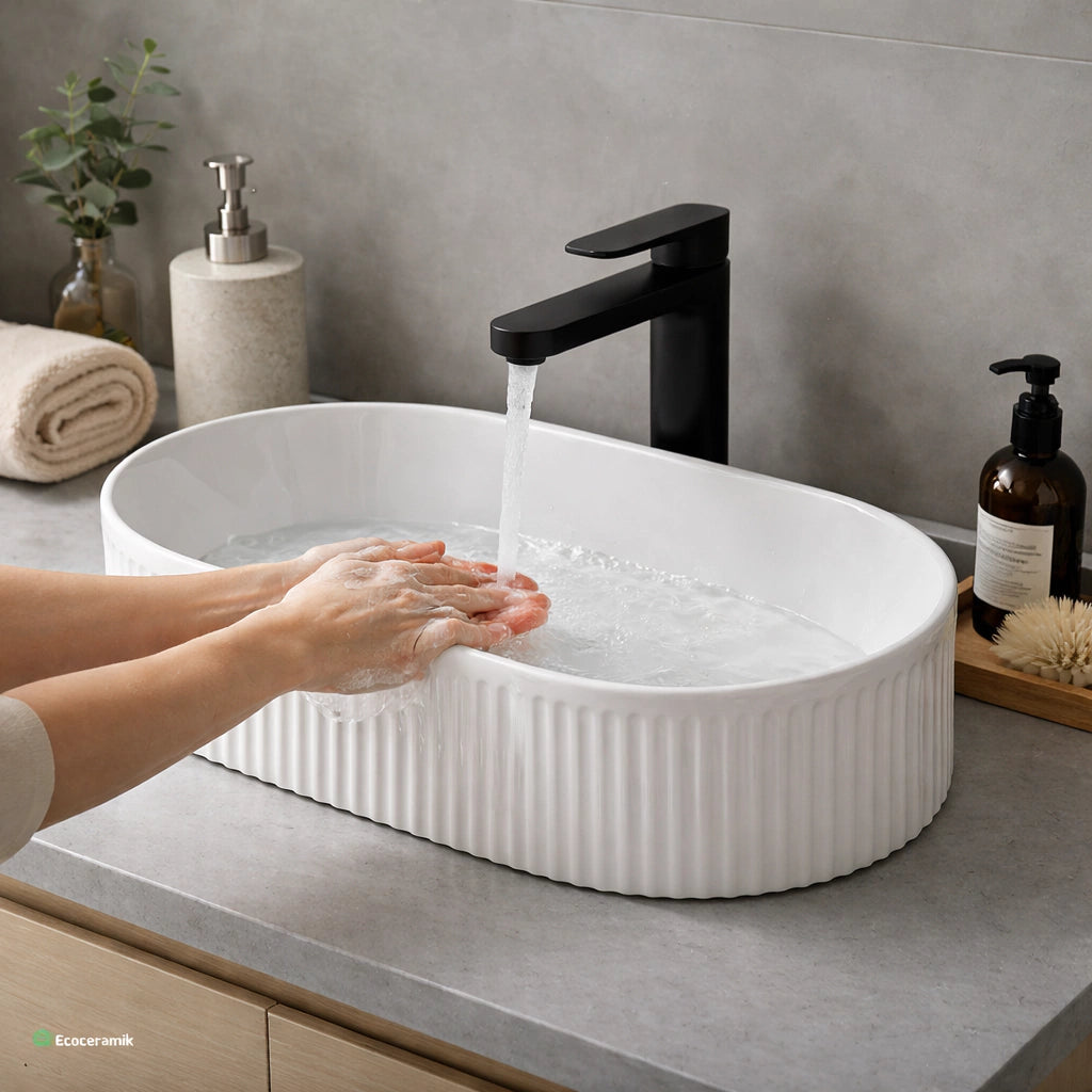 Ovalín de loza vitrificada texturizado (MOD Piscina) c/Blanco 50X32X7.6 - Chenni
