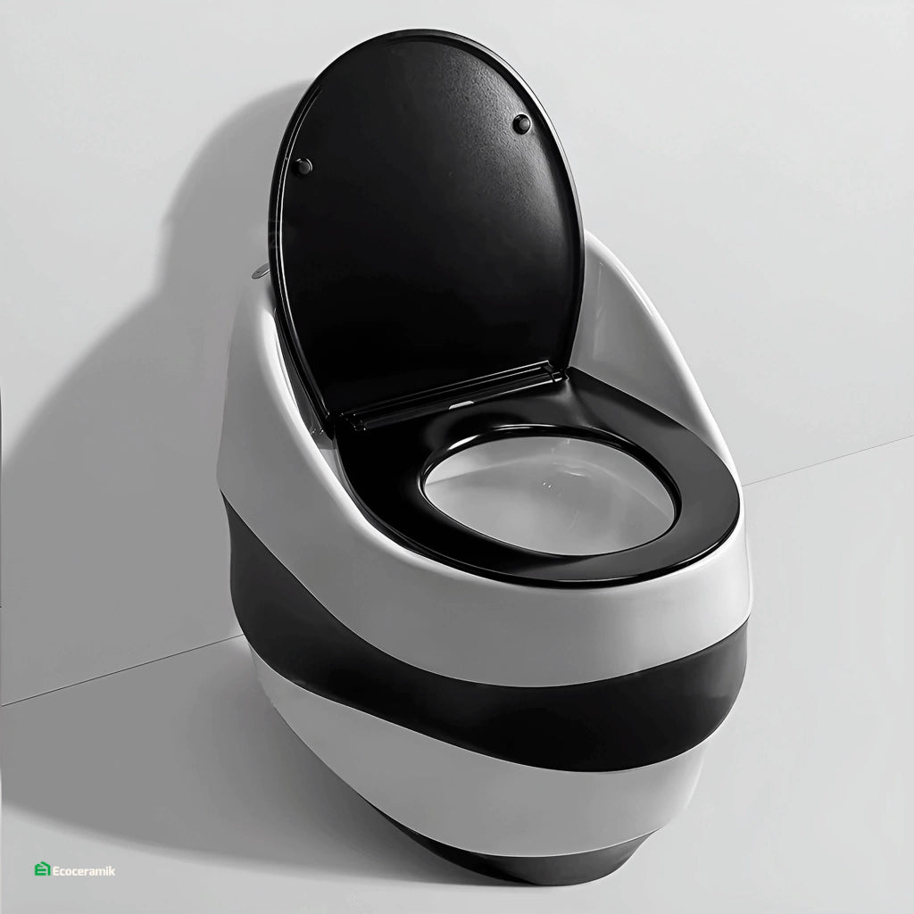 Inodoro One Piece Praga Blanco con Negro – Modelo Huevo Ondas - Premium