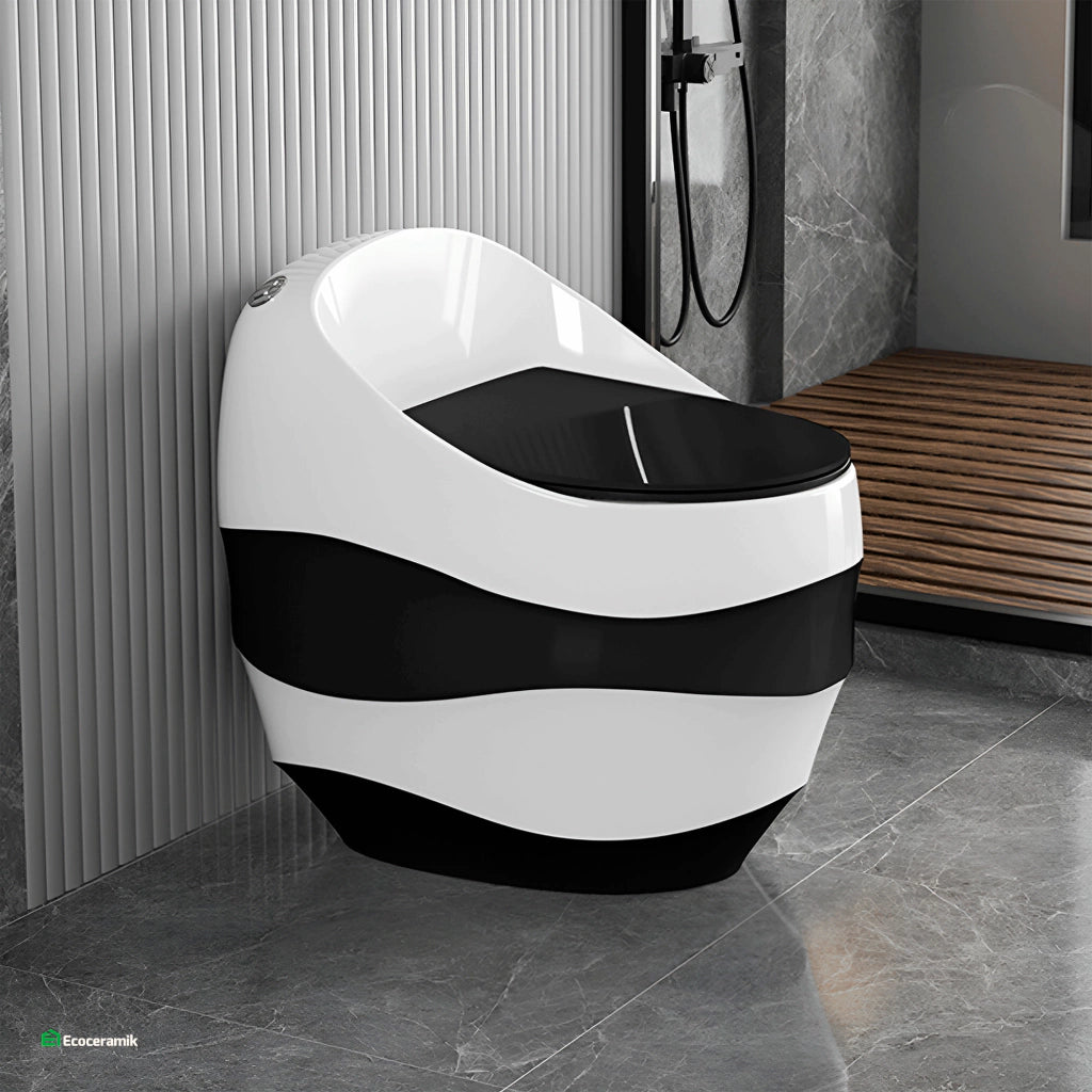 Inodoro One Piece Praga Blanco con Negro – Modelo Huevo Ondas - Premium