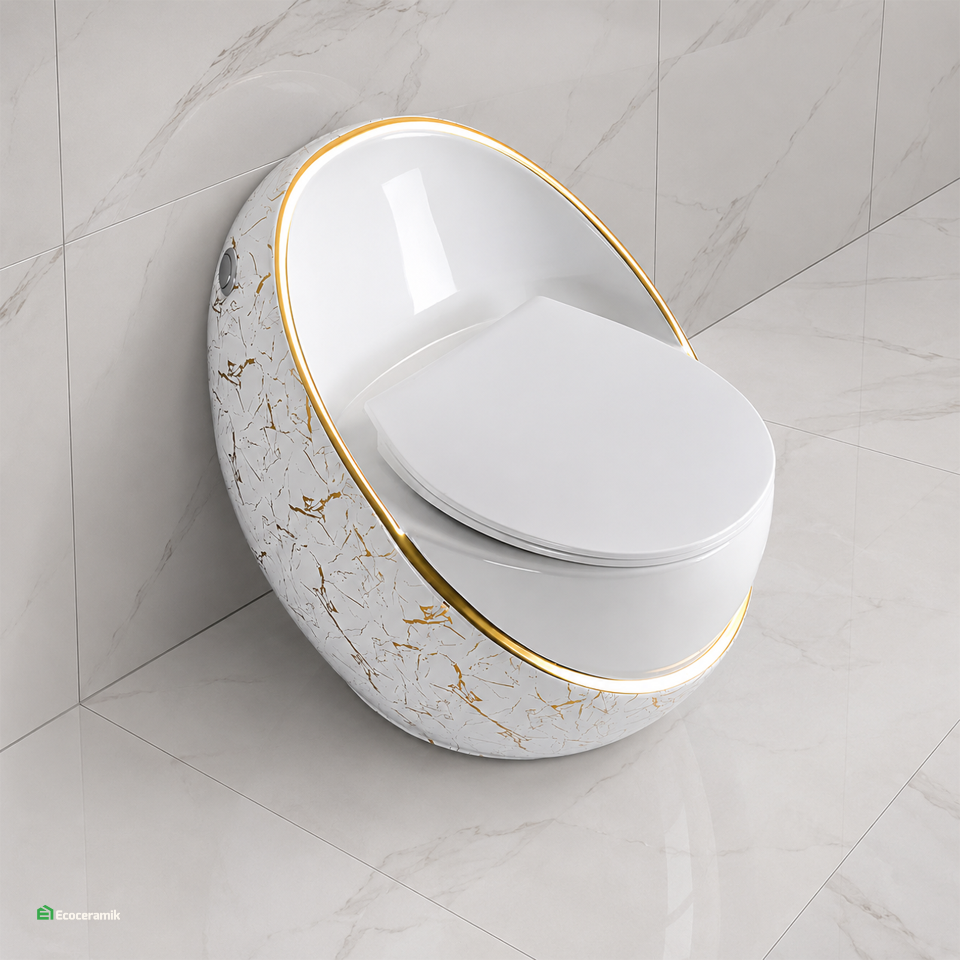 Inodoro One Piece Páris Blanco Gold – Modelo Huevo Siamés - Premium