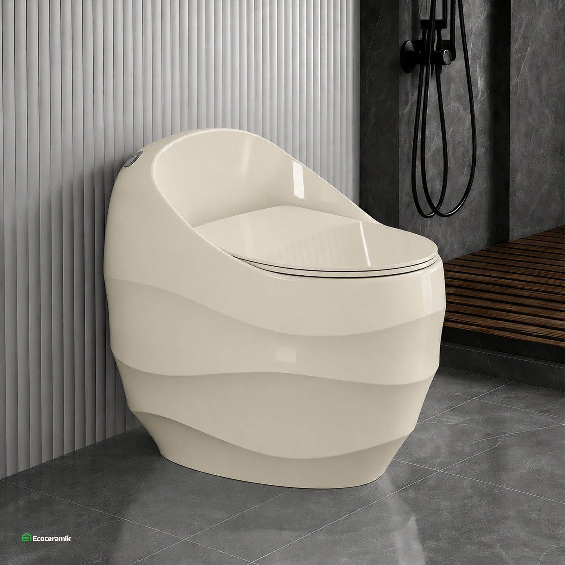Inodoro One Piece Praga Bone – Modelo Huevo Ondas - Premium