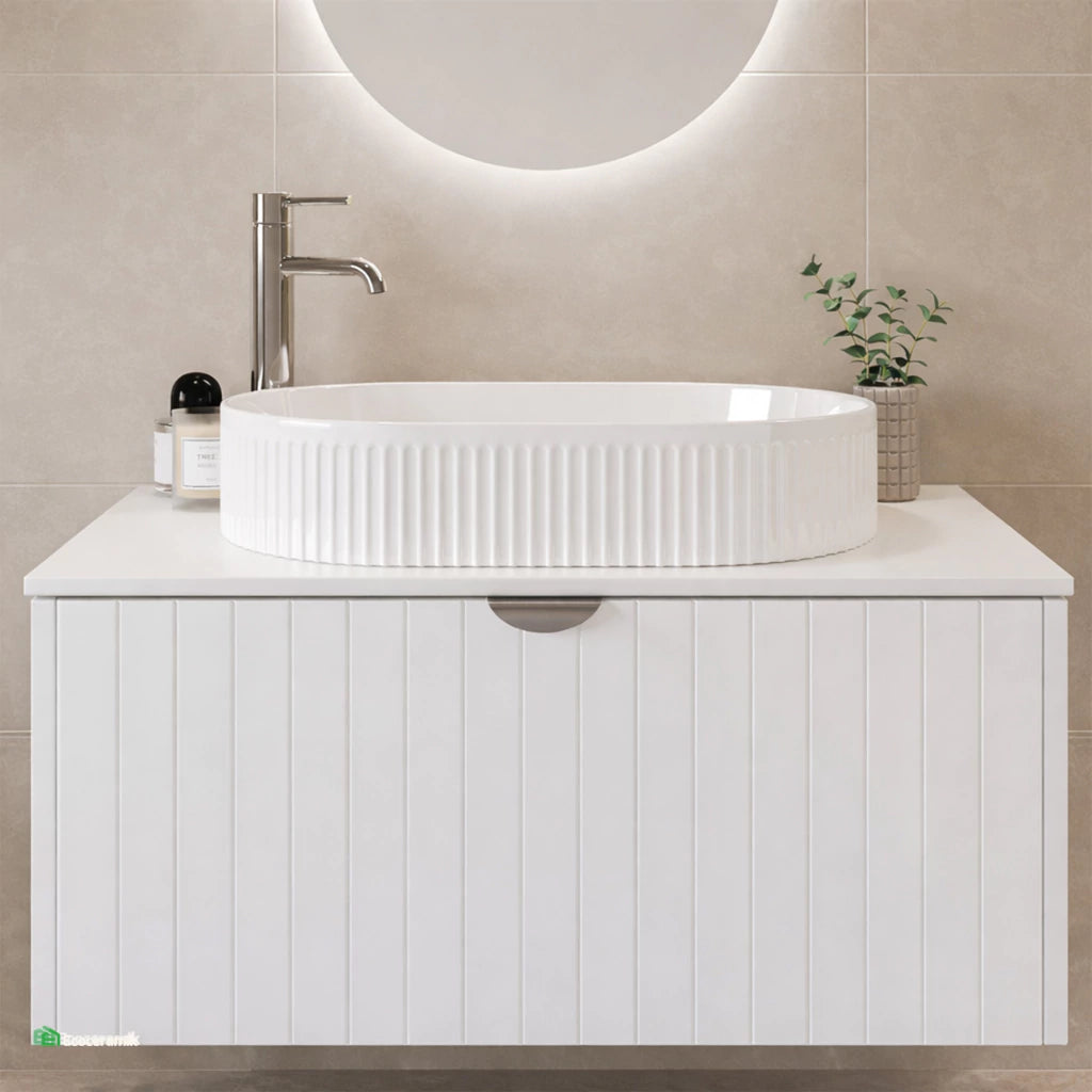 Ovalín de loza vitrificada texturizado (MOD Piscina) c/Blanco 50X32X7.6 - Chenni
