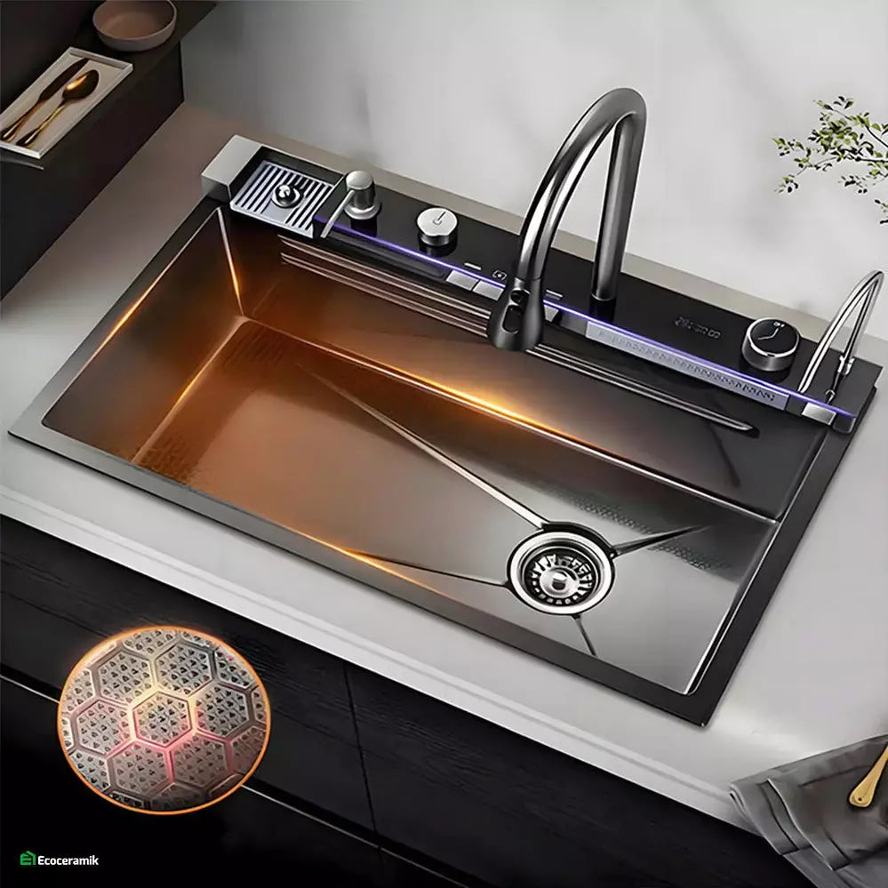 LAVADERO MULTIFUNCIONAL DE COCINA 5 TECLAS PANEL LED DE ACERO INOXIDABLE SUS 304 PREMIUM