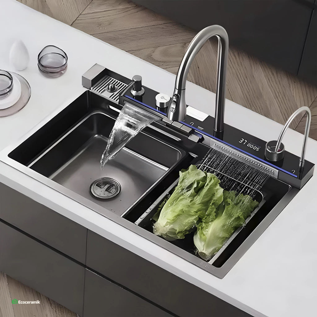 LAVADERO MULTIFUNCIONAL DE COCINA 5 TECLAS PANEL LED DE ACERO INOXIDABLE SUS 304 PREMIUM