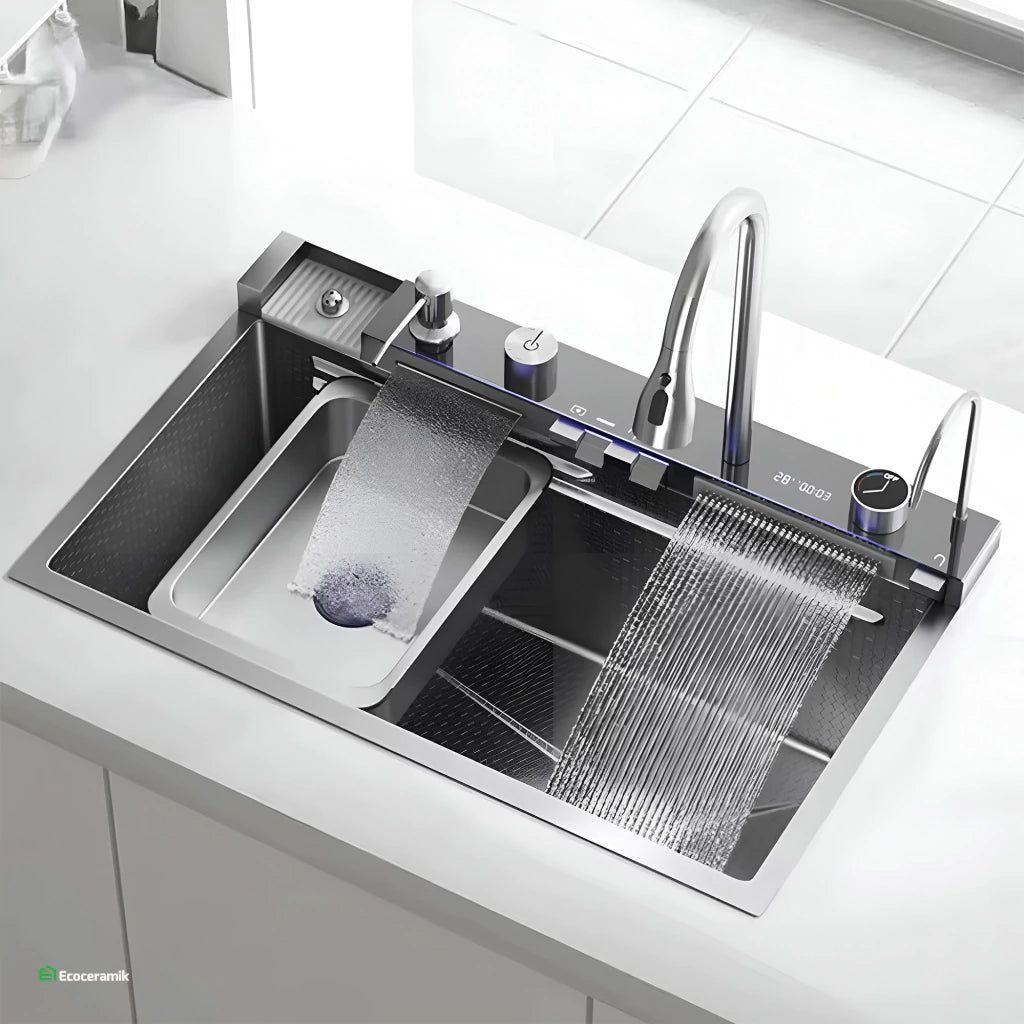 LAVADERO MULTIFUNCIONAL DE COCINA 5 TECLAS PANEL LED DE ACERO INOXIDABLE SUS 304 PREMIUM