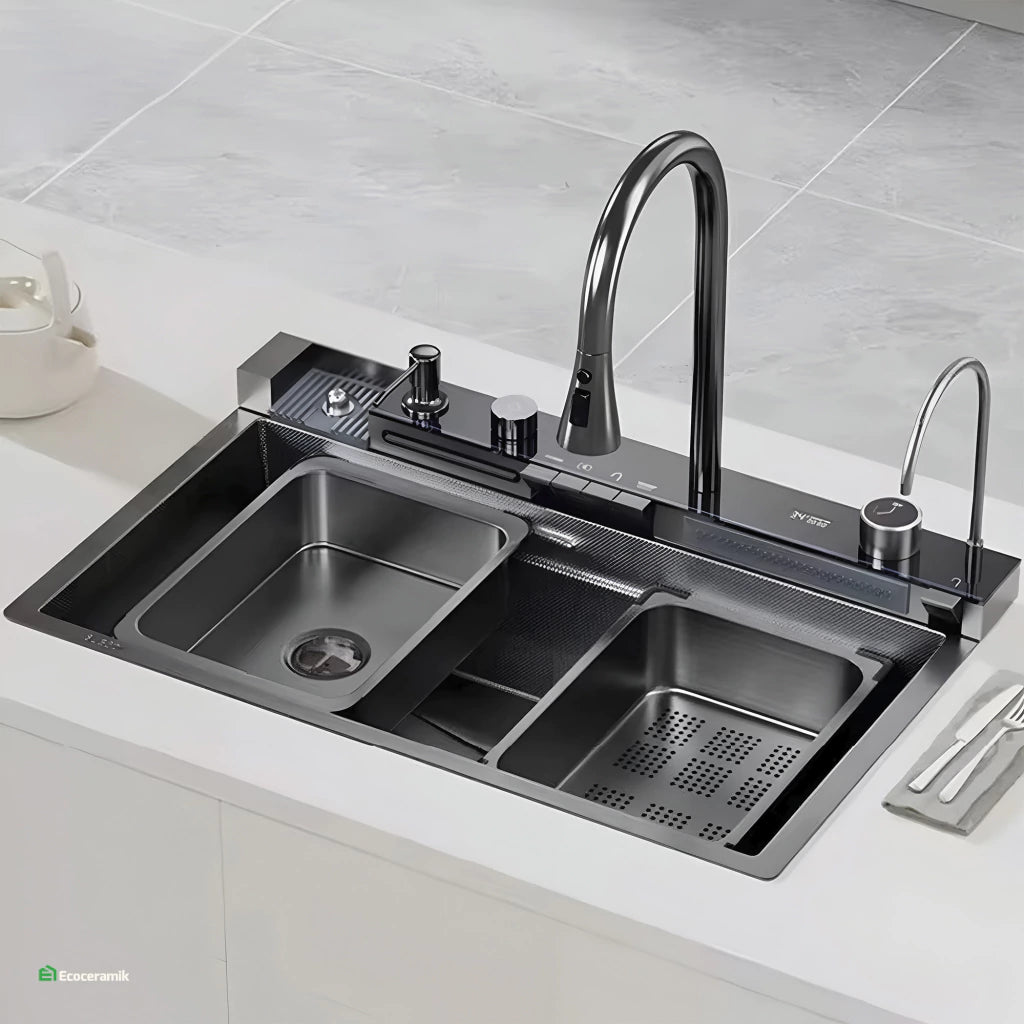 LAVADERO MULTIFUNCIONAL DE COCINA 5 TECLAS PANEL LED DE ACERO INOXIDABLE SUS 304 PREMIUM