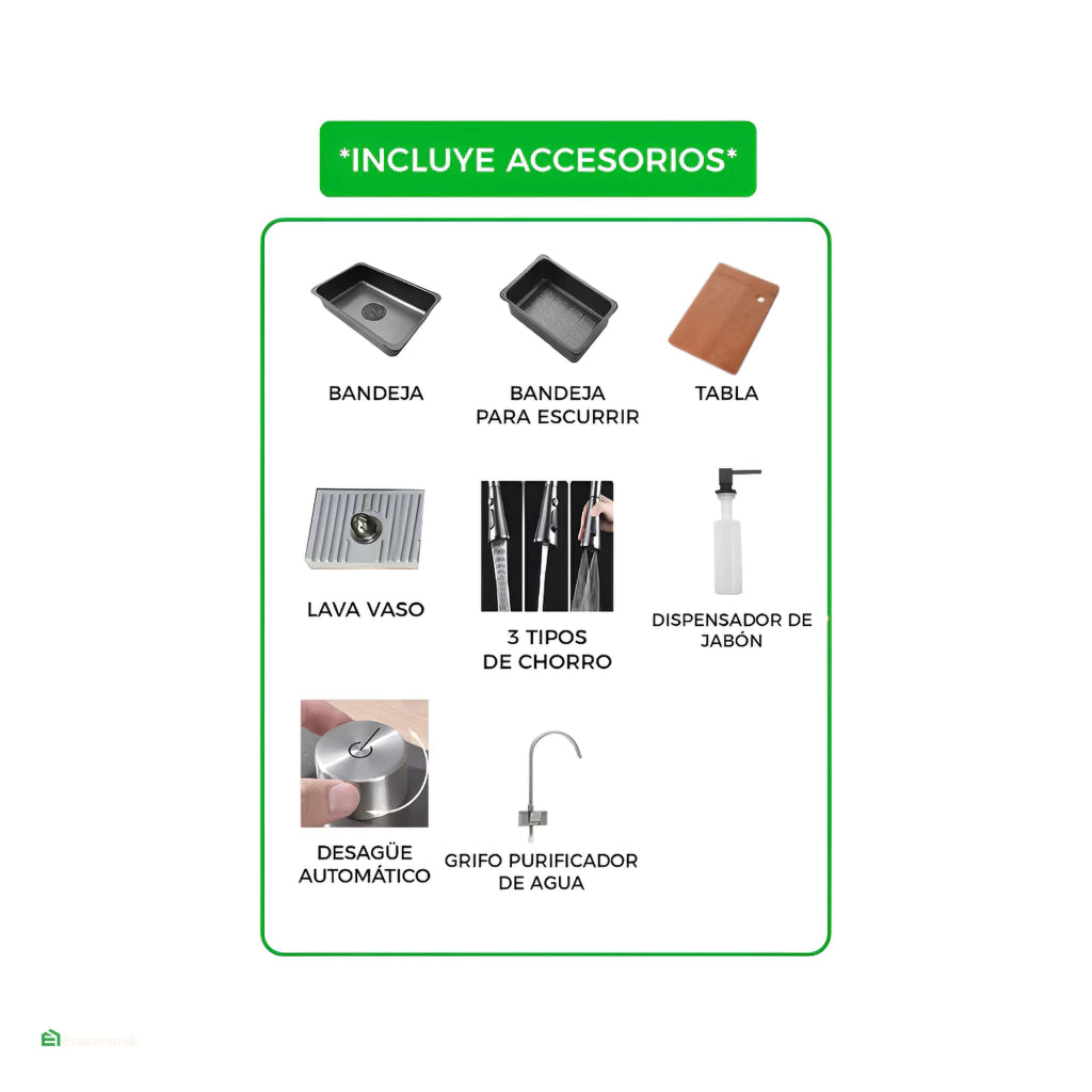 LAVADERO MULTIFUNCIONAL DE COCINA 5 TECLAS PANEL LED DE ACERO INOXIDABLE SUS 304 PREMIUM