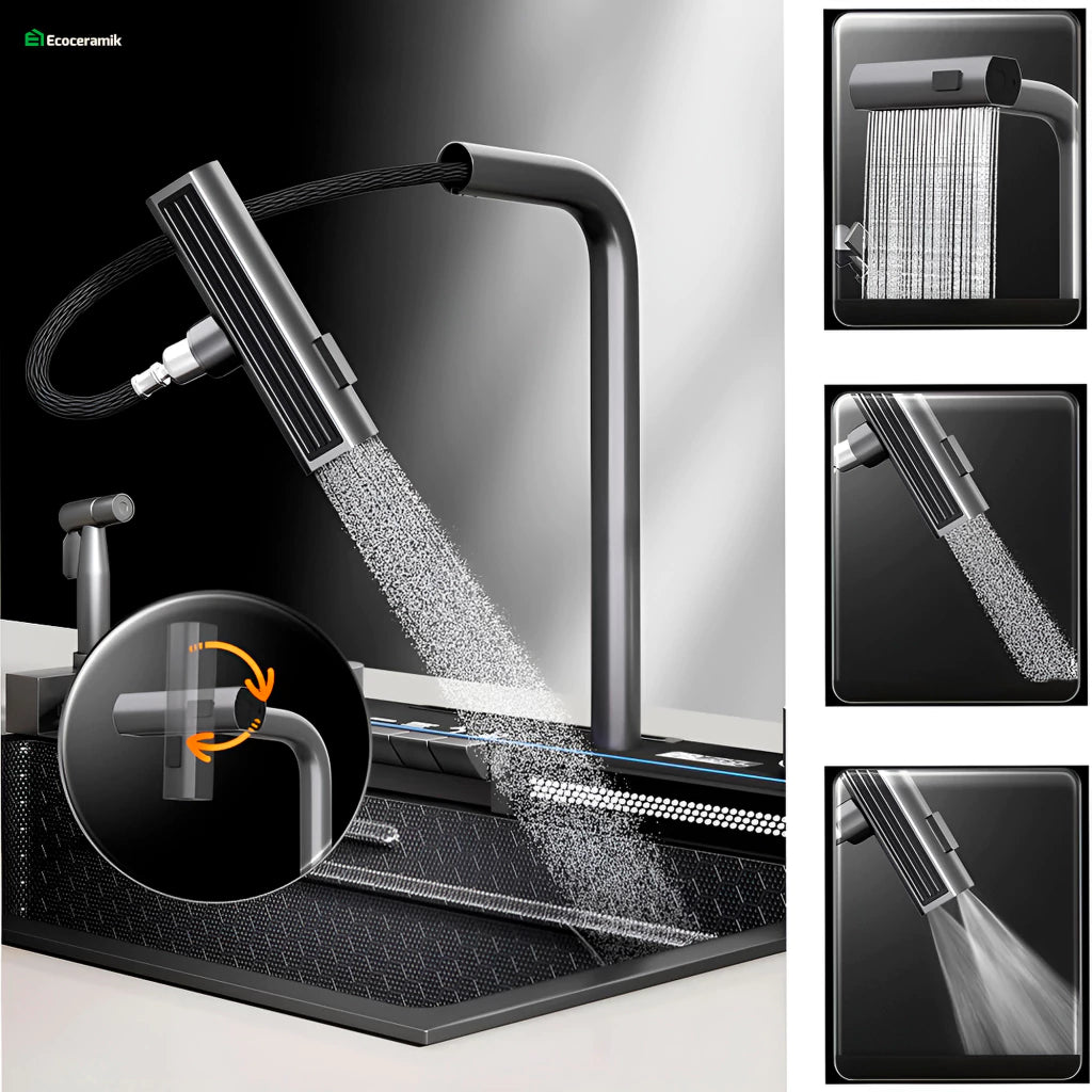 Lavadero de cocina multifncional Smart 5 Teclas porta celular acero inoxidable 304 c/negro Panel led  2025 - Premium