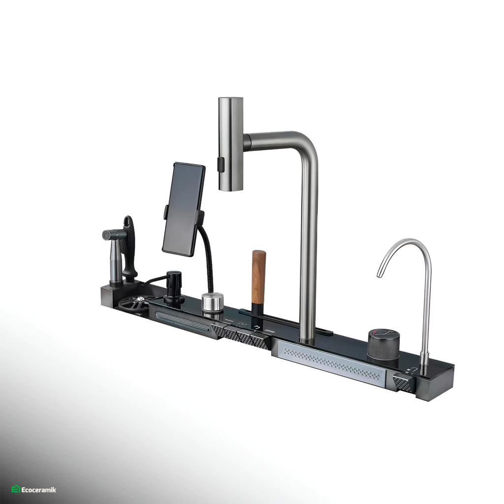 Lavadero de cocina multifncional Smart 5 Teclas porta celular acero inoxidable 304 c/negro Panel led  2025 - Premium
