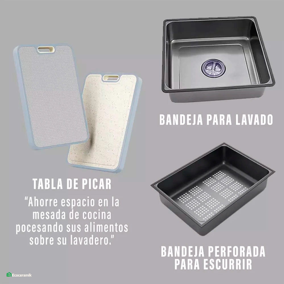 LAVADERO DE COCINA MULTIFUNCIONAL 7 TECLAS BLACK PANEL LED DE ACERO INOXIDABLE 304  BASIC - FULL
