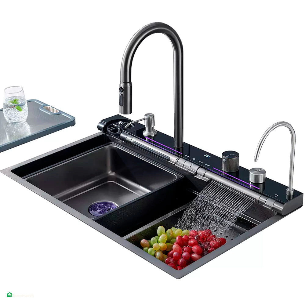 LAVADERO DE COCINA MULTIFUNCIONAL 7 TECLAS BLACK PANEL LED DE ACERO INOXIDABLE 304  BASIC - FULL