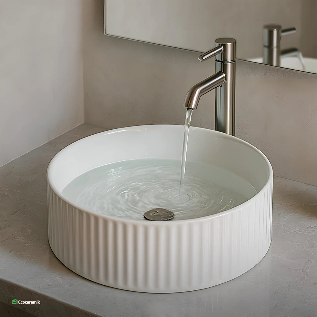 Ovalín de Loza Blanco Texturizado Redondo (MOD Circular) c/Blanco 42X42X7.6 - Chenni