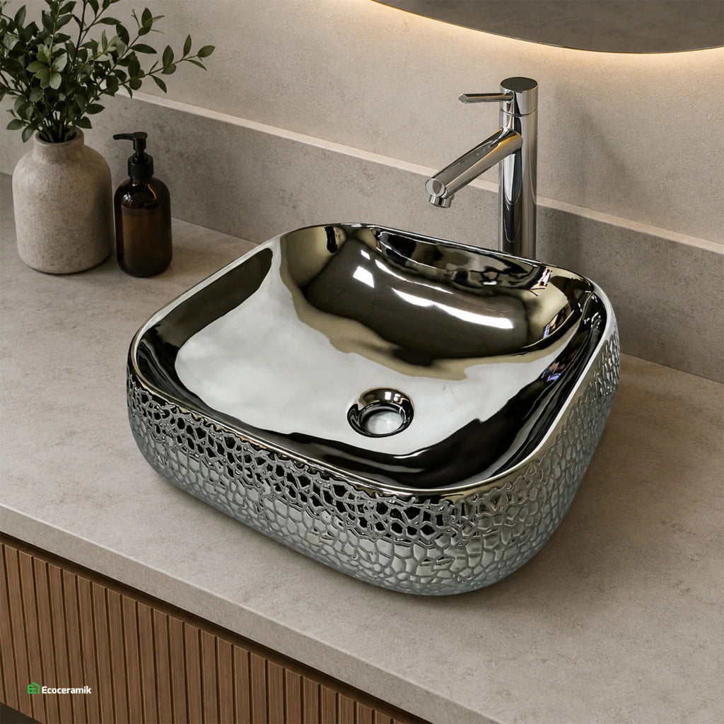 Ovalín de Loza (160-RG) Mod. Cuadrado Plateado 44X40X15- Fratelli