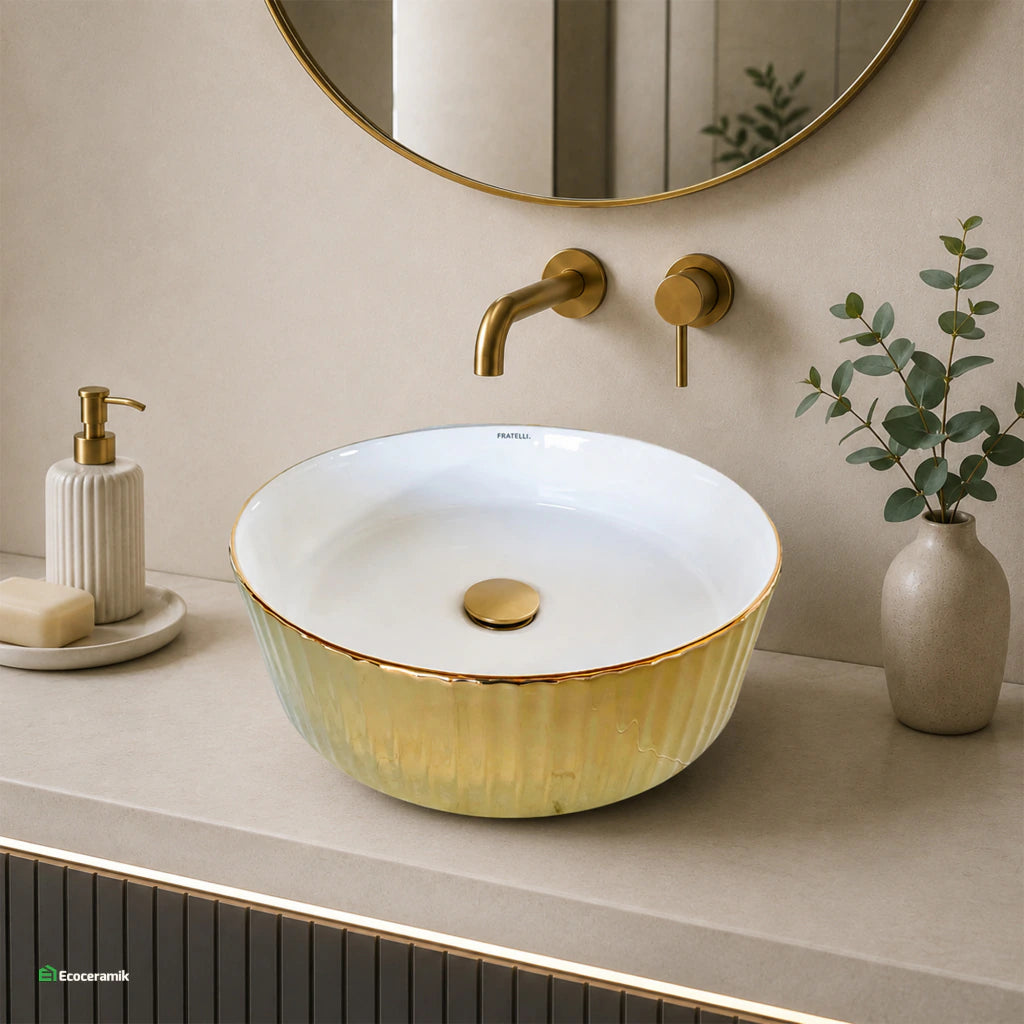 Ovalín de Loza (323-G) Mod. Circular Blanco C/Dorado 36X36X12 - Fratelli