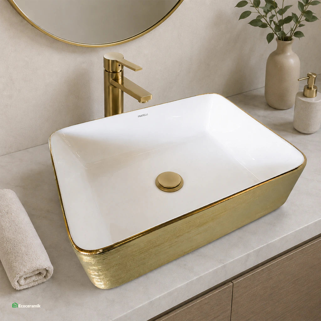Ovalín de Loza (027/027D) Mod. Cuadrado Dorado Texturado 48X37X13 - Fratelli